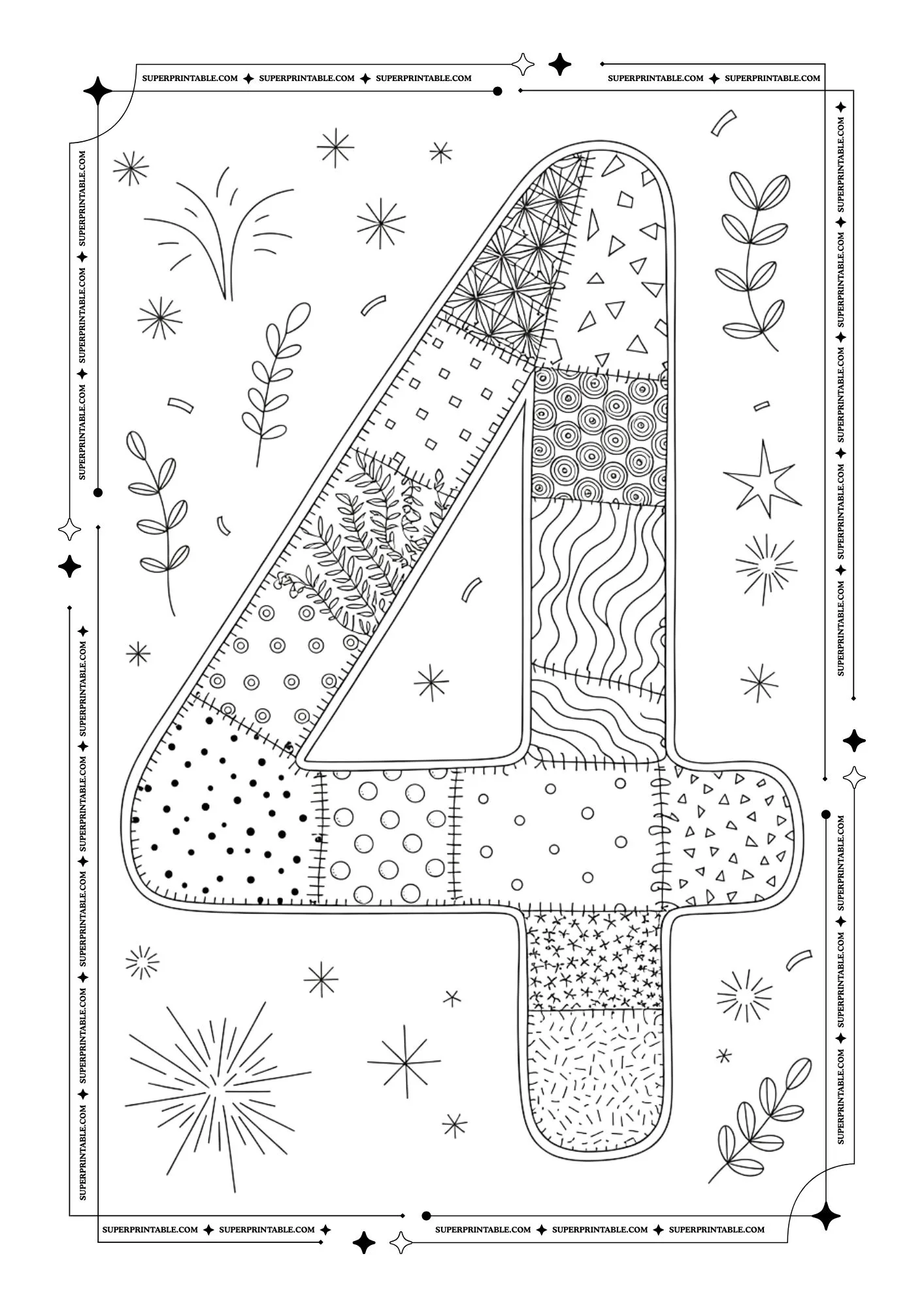 Patchwork New Year Numbers Coloring Pages 5