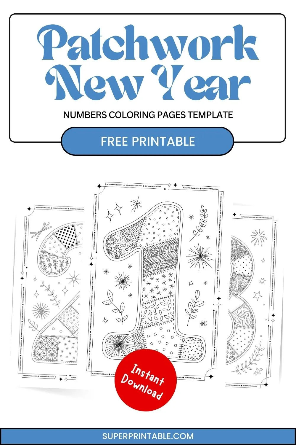 Patchwork New Year Numbers Coloring Pages Pinterest Image