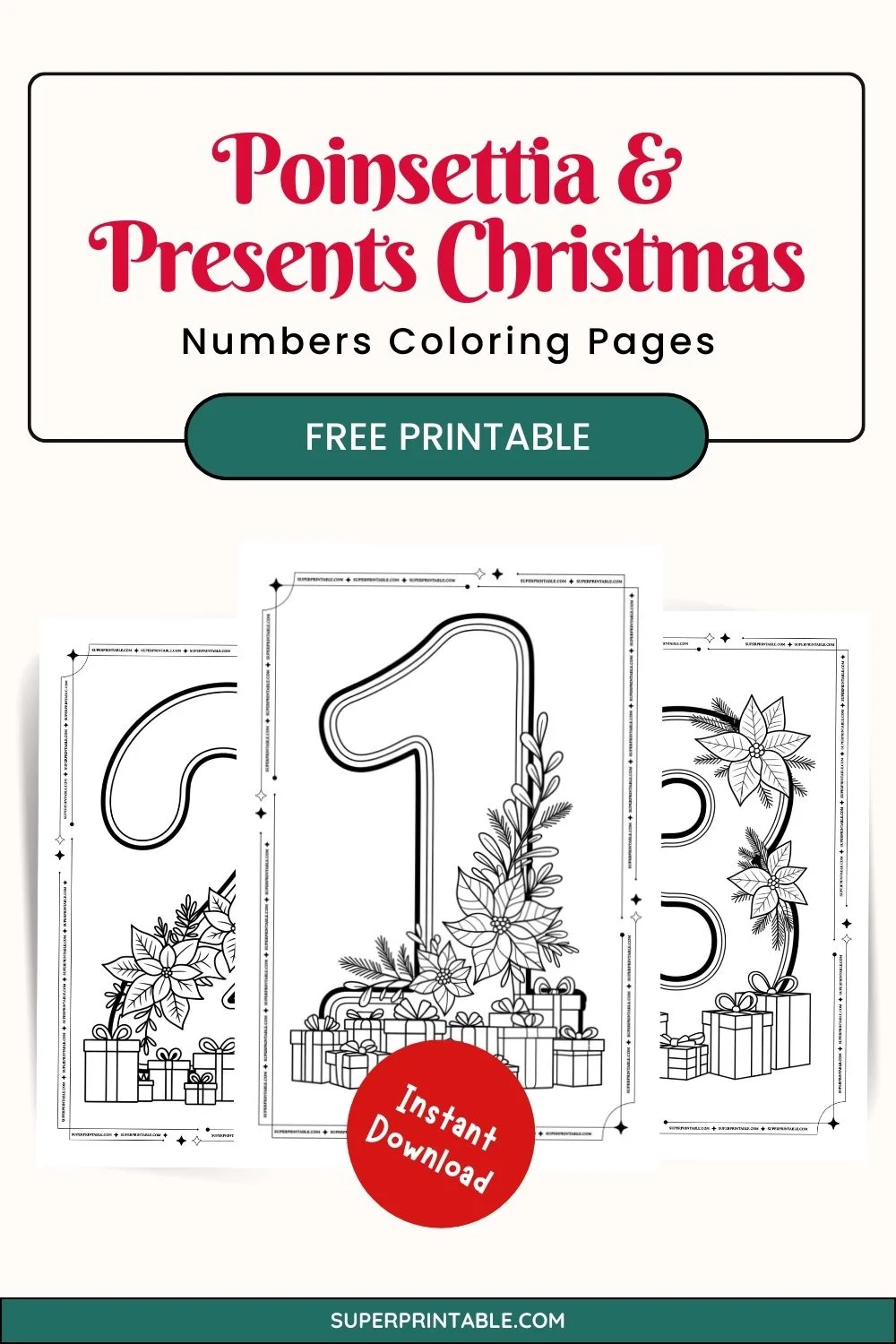 Poinsettia & Presents Christmas Numbers Coloring Pages Pinterest Image