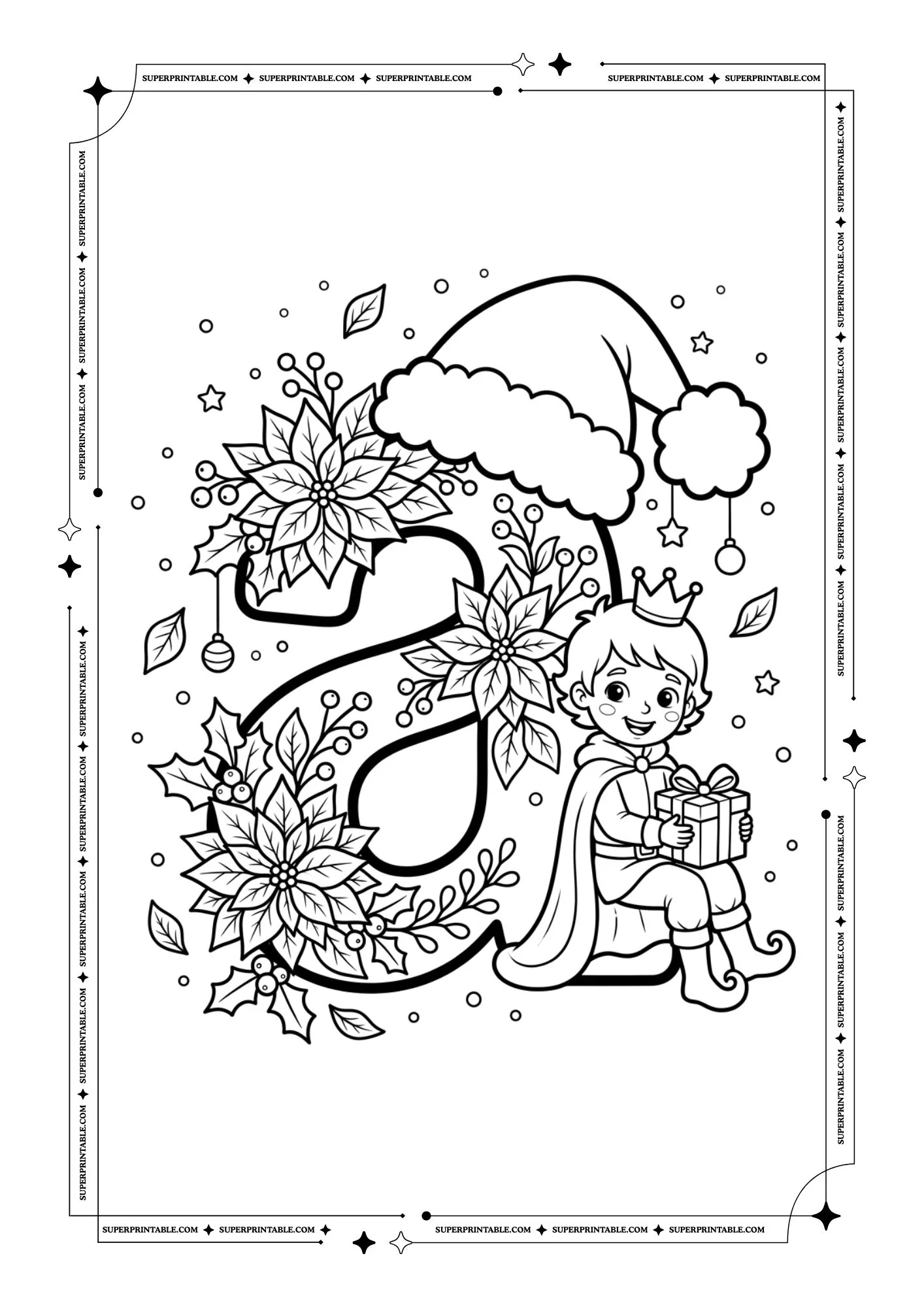 Poinsettia Prince Christmas Lowercase Alphabet Coloring Pages 1