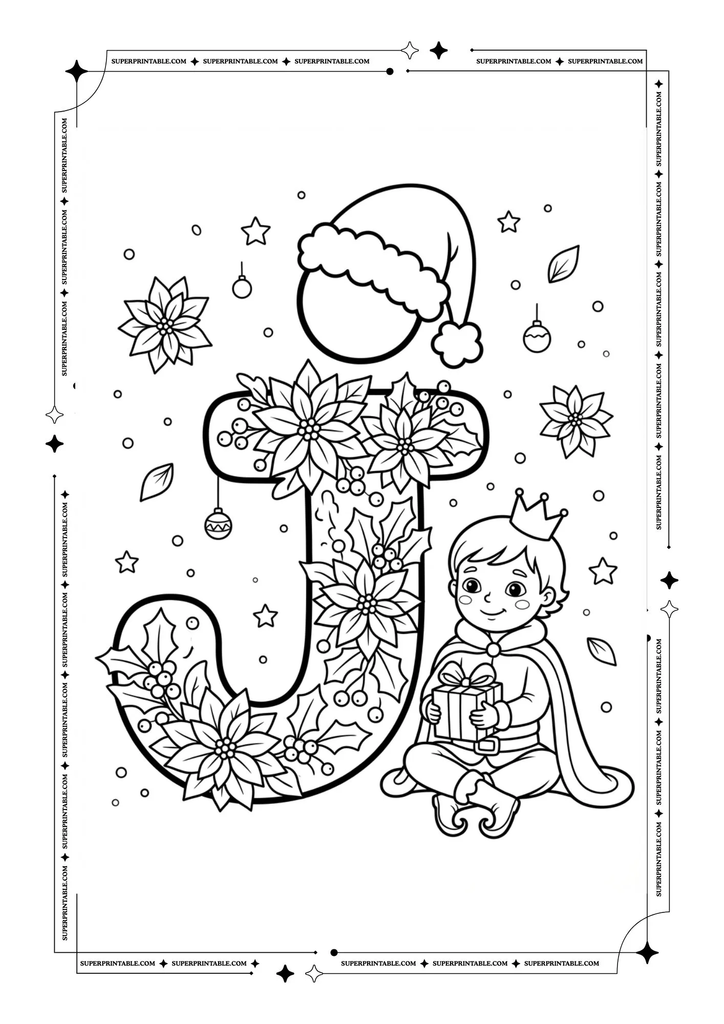 Poinsettia Prince Christmas Lowercase Alphabet Coloring Pages 10