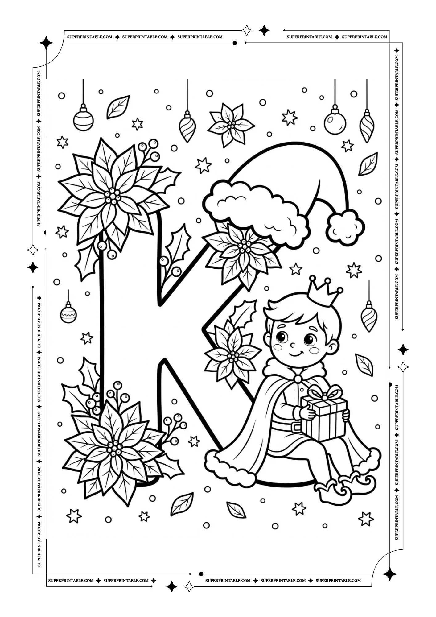 Poinsettia Prince Christmas Lowercase Alphabet Coloring Pages 11