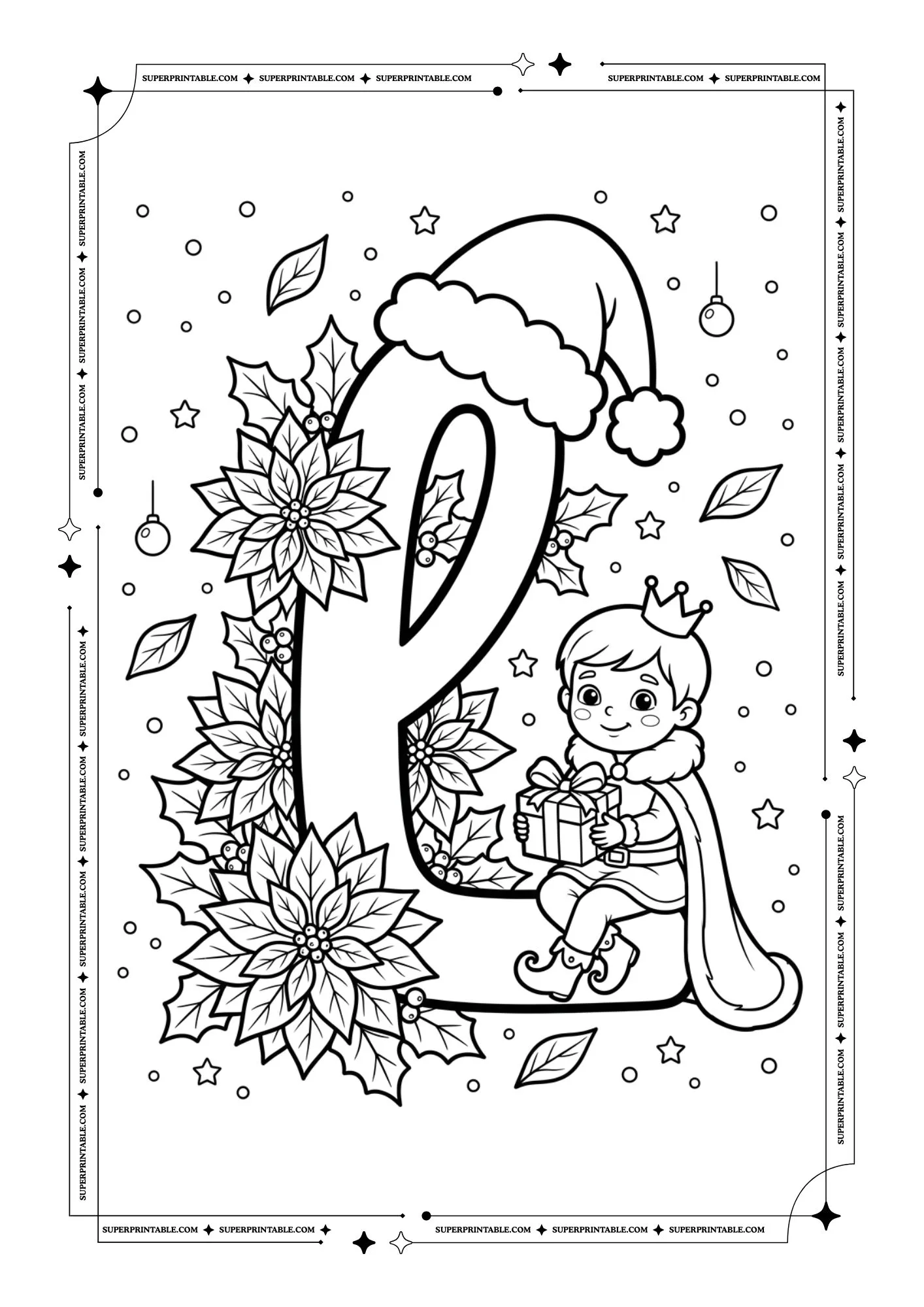 Poinsettia Prince Christmas Lowercase Alphabet Coloring Pages 12
