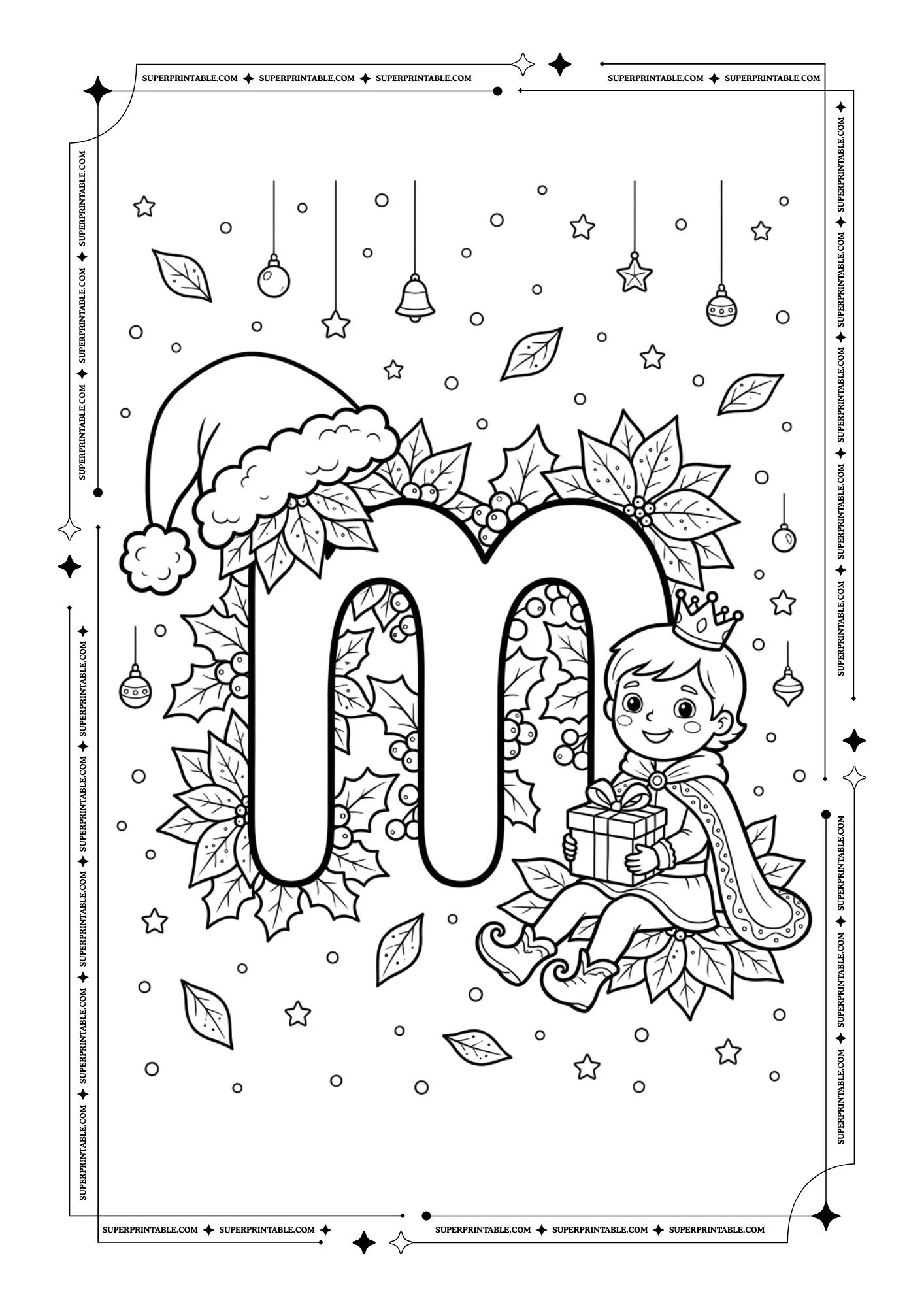 Poinsettia Prince Christmas Lowercase Alphabet Coloring Pages 13