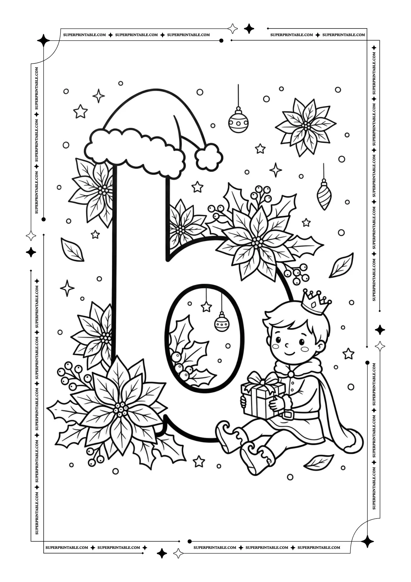 Poinsettia Prince Christmas Lowercase Alphabet Coloring Pages 2