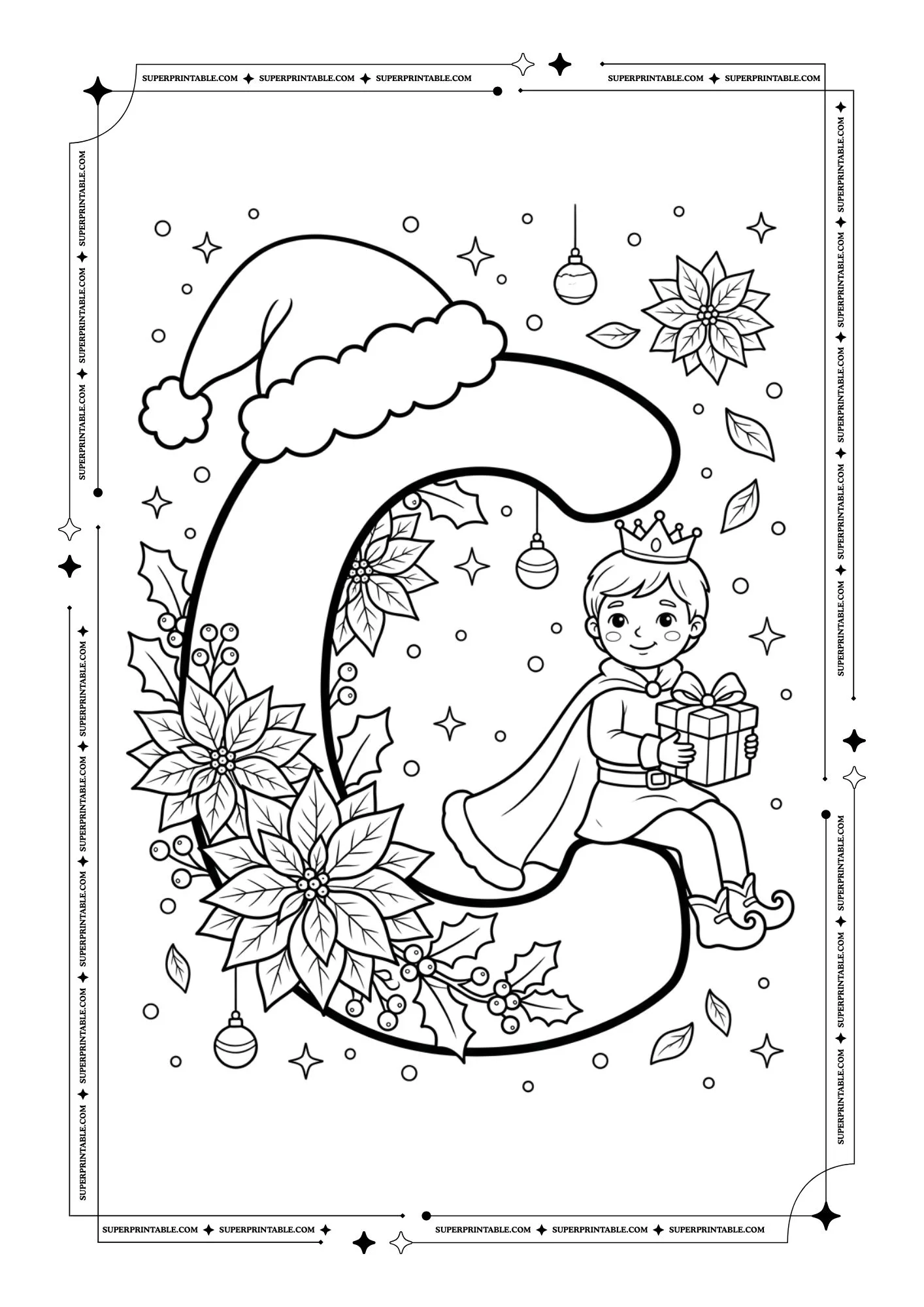 Poinsettia Prince Christmas Lowercase Alphabet Coloring Pages 3