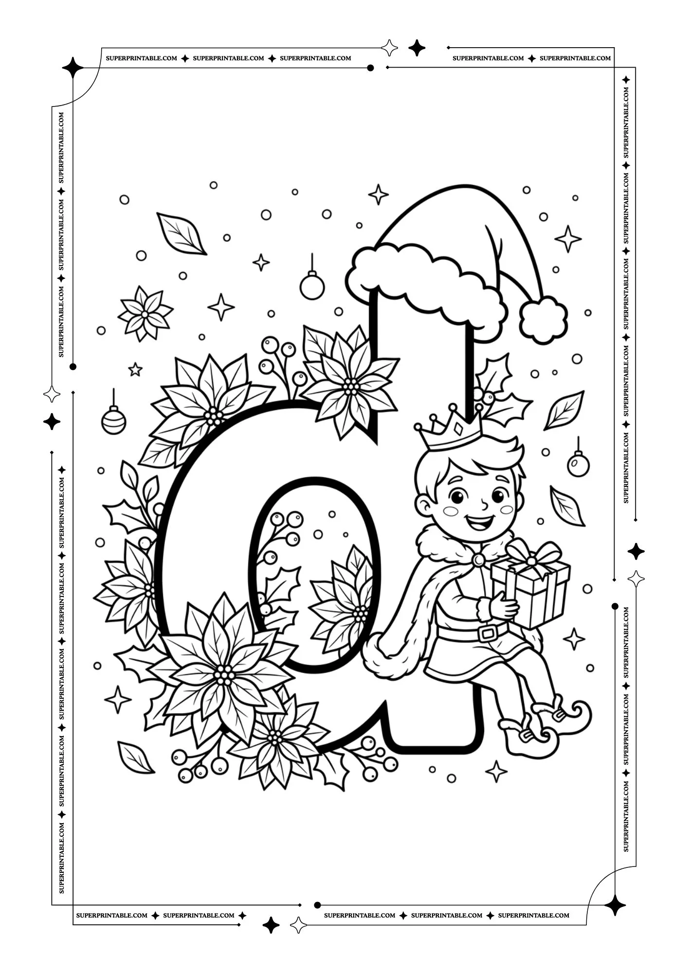 Poinsettia Prince Christmas Lowercase Alphabet Coloring Pages 4