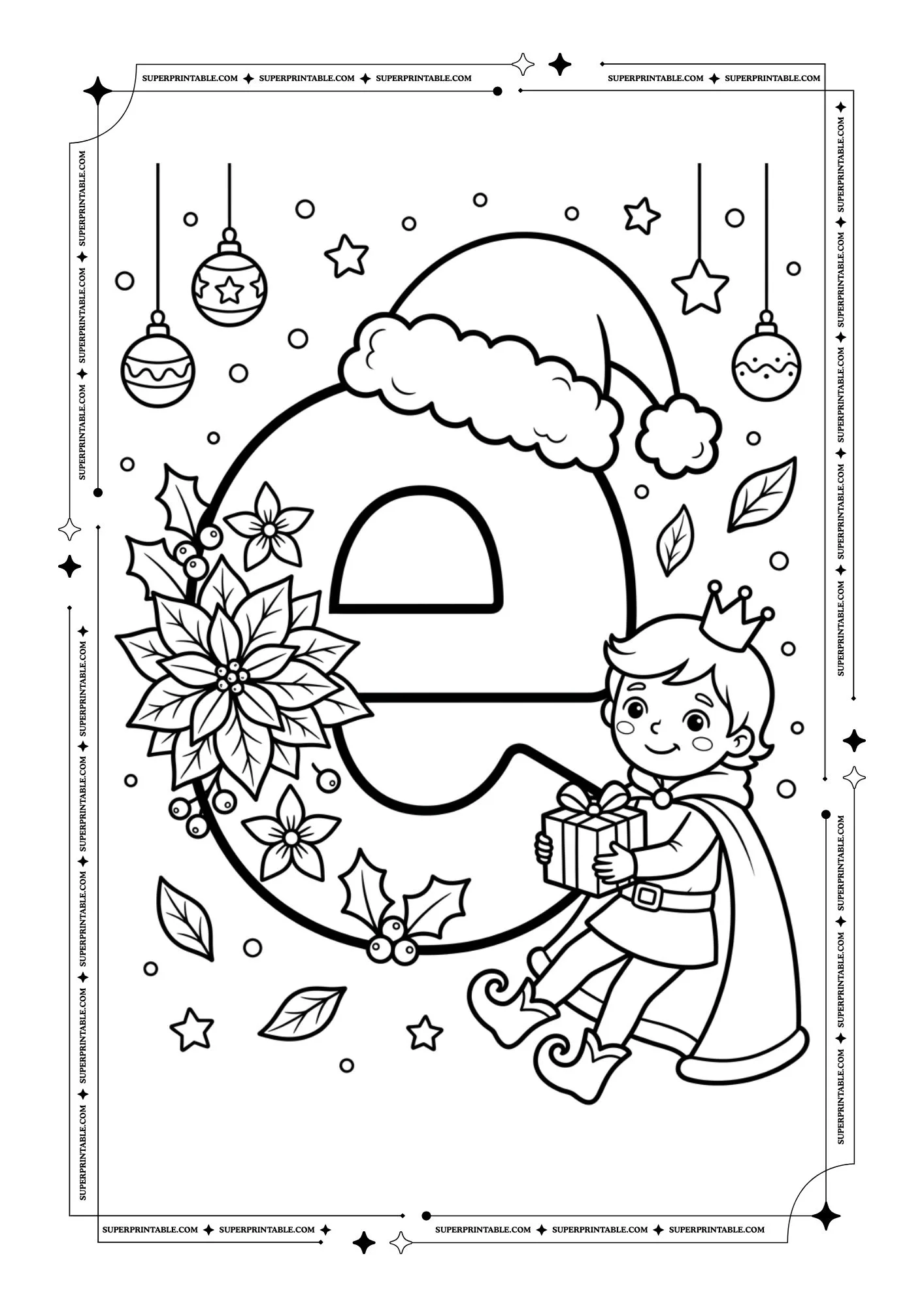 Poinsettia Prince Christmas Lowercase Alphabet Coloring Pages 5