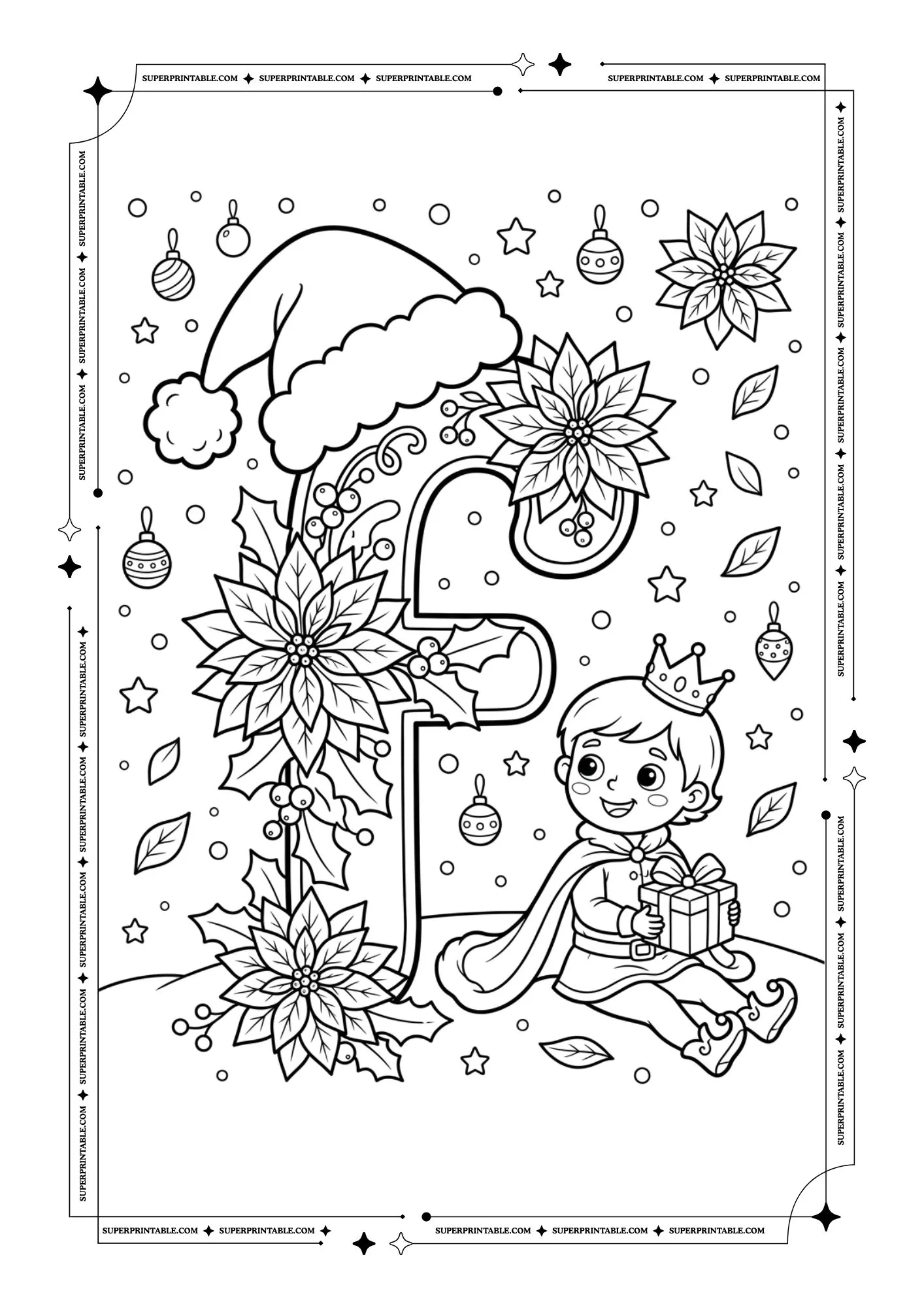 Poinsettia Prince Christmas Lowercase Alphabet Coloring Pages 6