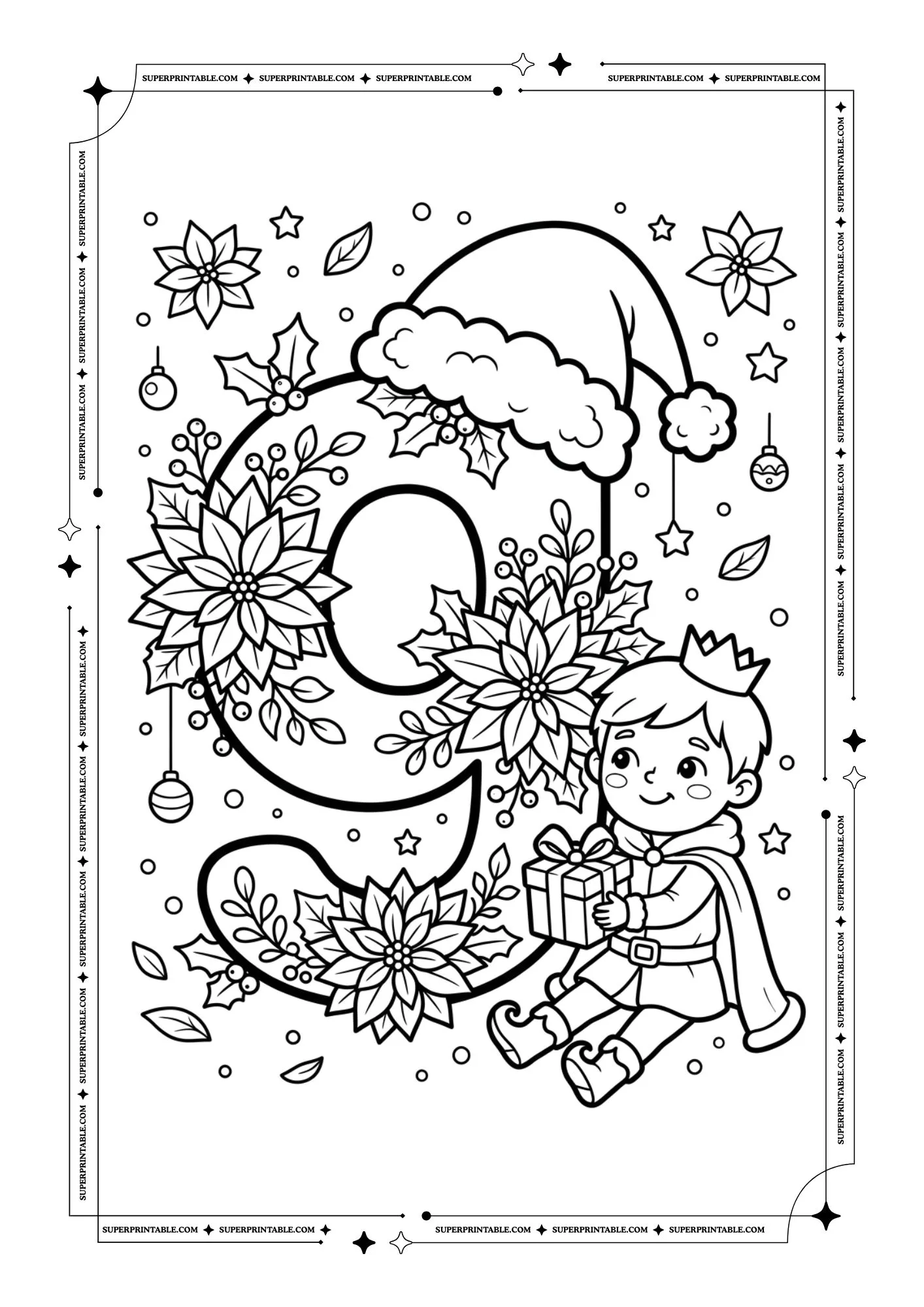 Poinsettia Prince Christmas Lowercase Alphabet Coloring Pages 7