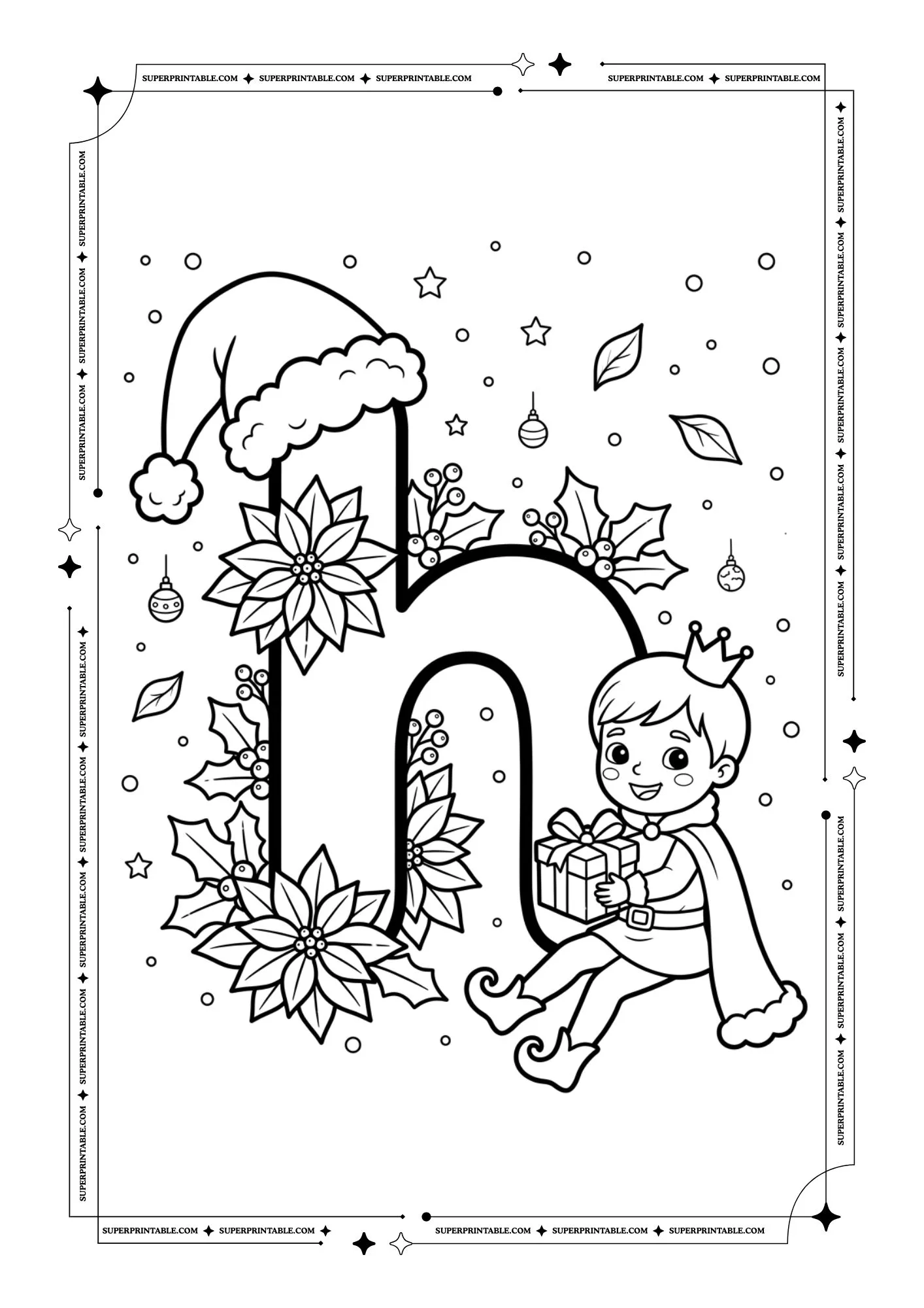 Poinsettia Prince Christmas Lowercase Alphabet Coloring Pages 8