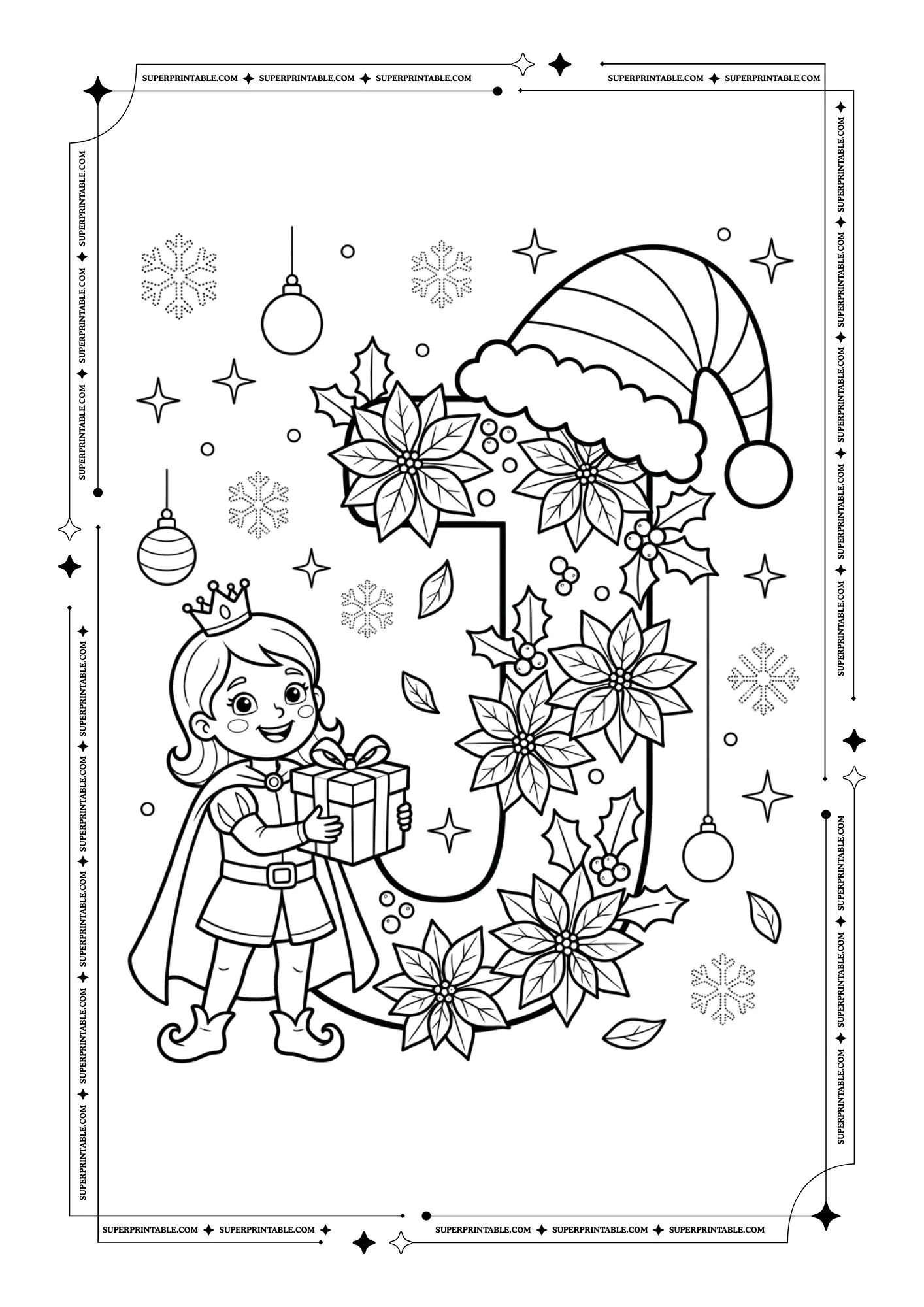 Poinsettia Princess Christmas Alphabet Coloring Pages 10