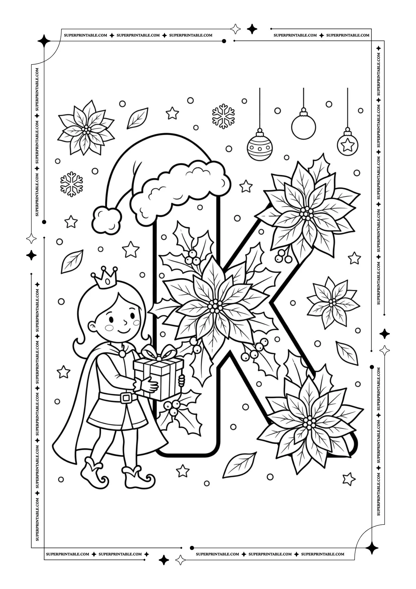 Poinsettia Princess Christmas Alphabet Coloring Pages 11