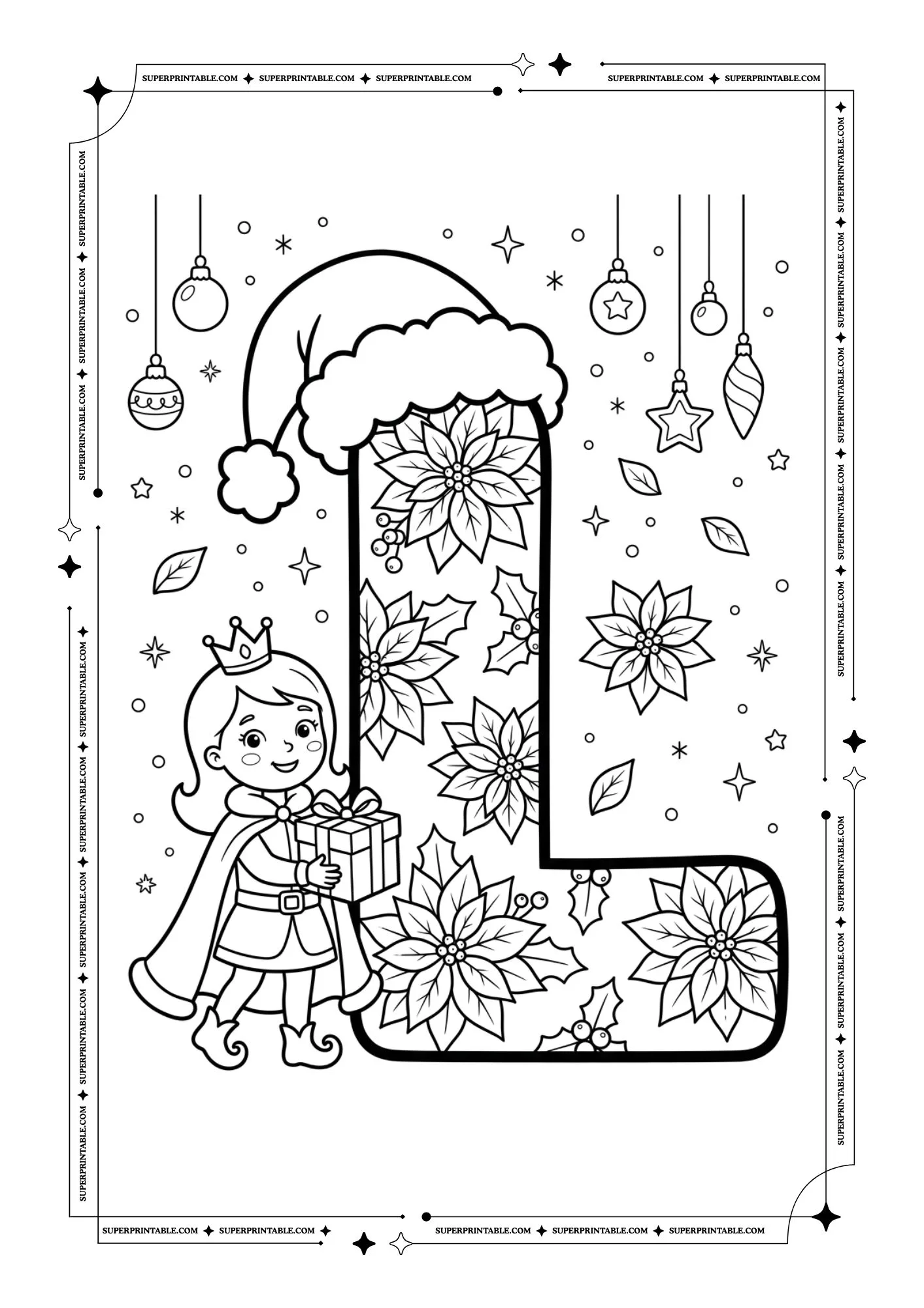 Poinsettia Princess Christmas Alphabet Coloring Pages 12