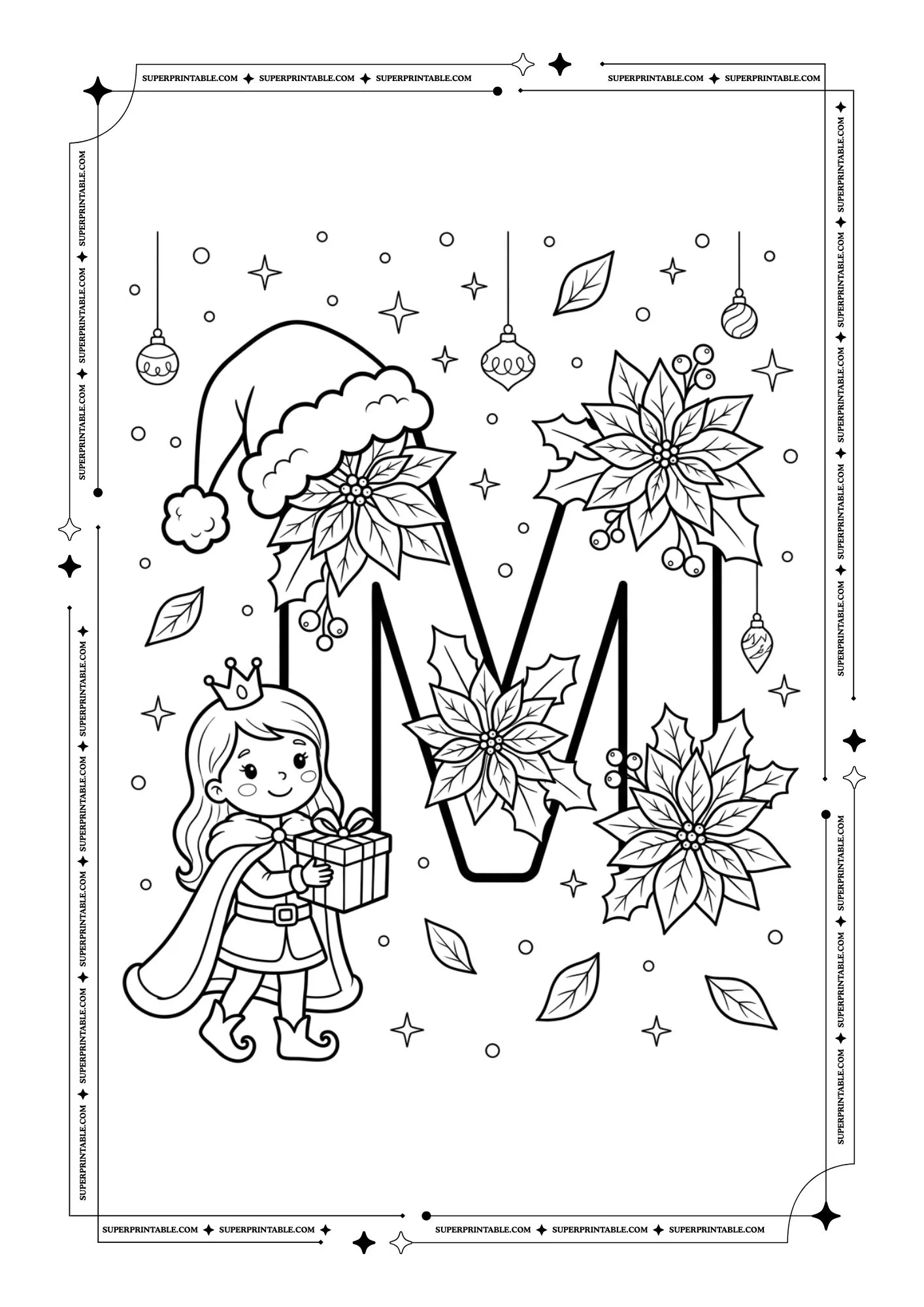 Poinsettia Princess Christmas Alphabet Coloring Pages 13