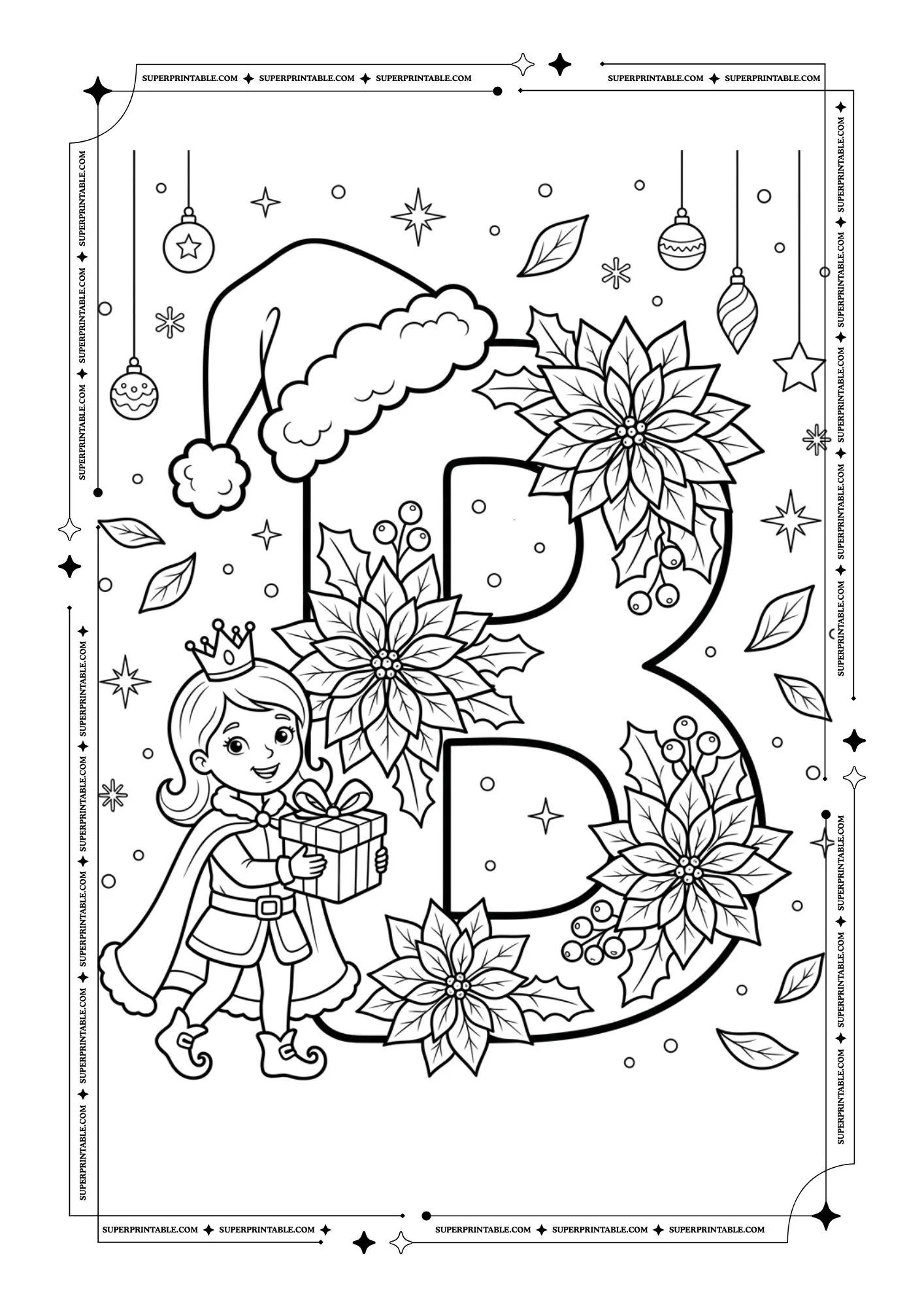 Poinsettia Princess Christmas Alphabet Coloring Pages 2
