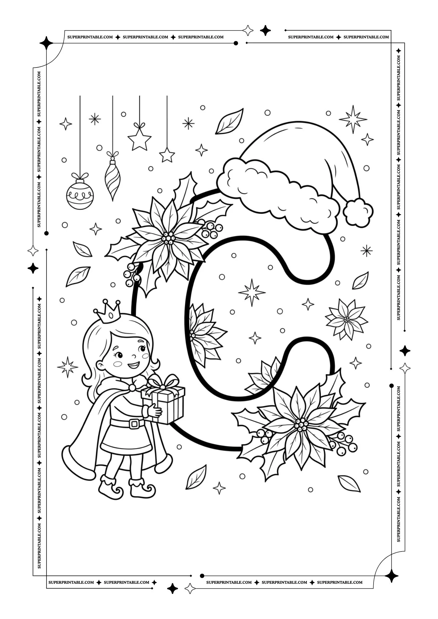 Poinsettia Princess Christmas Alphabet Coloring Pages 3