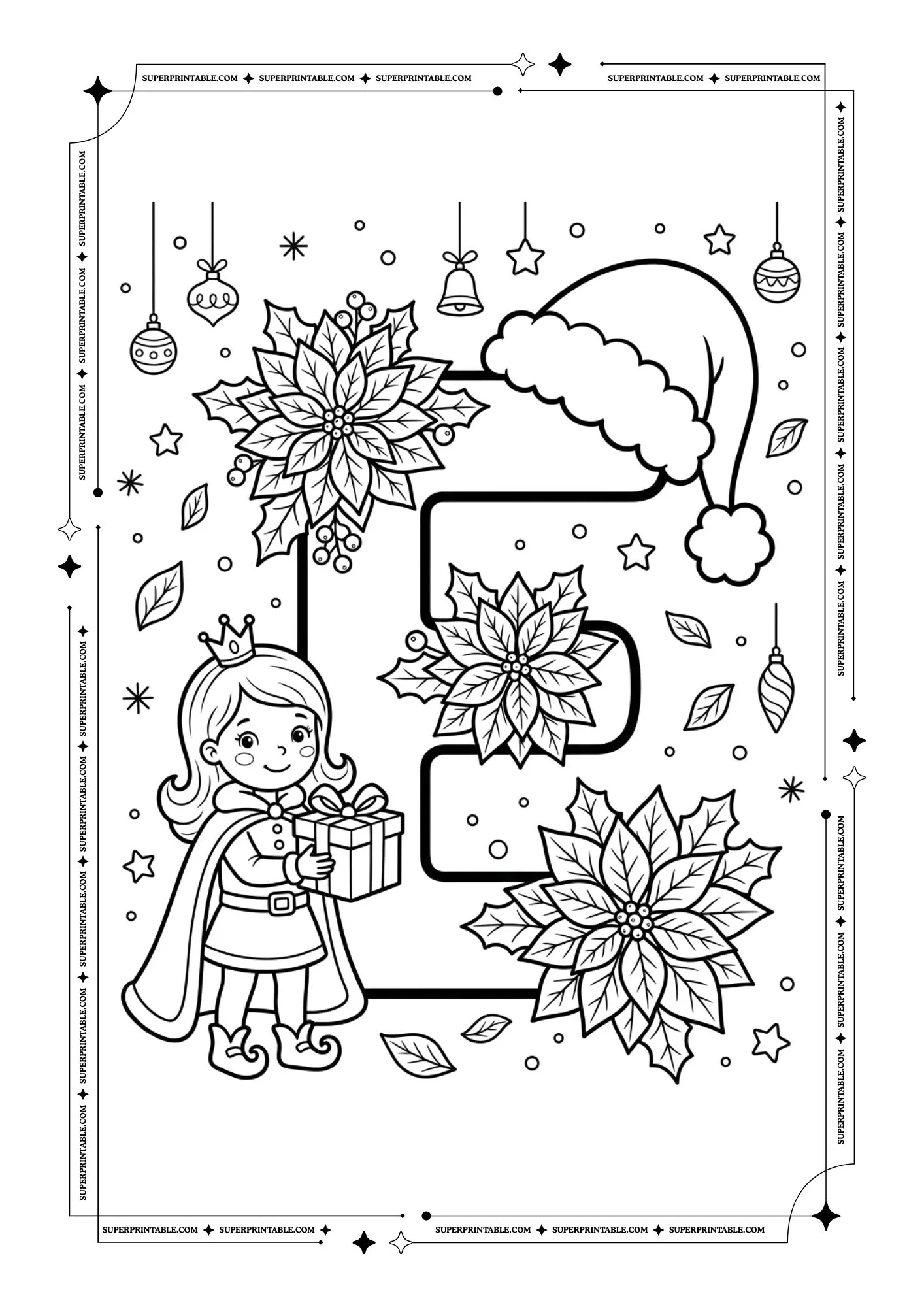 Poinsettia Princess Christmas Alphabet Coloring Pages 5