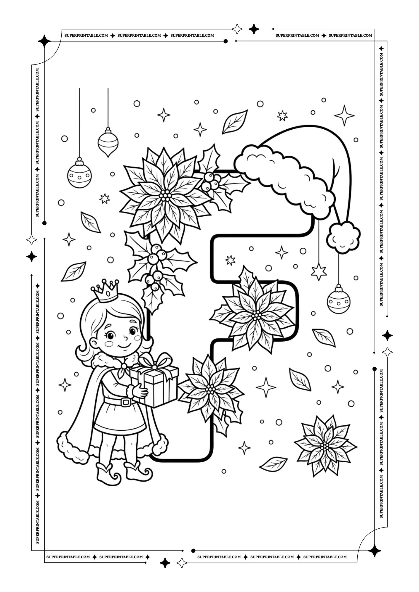 Poinsettia Princess Christmas Alphabet Coloring Pages 6