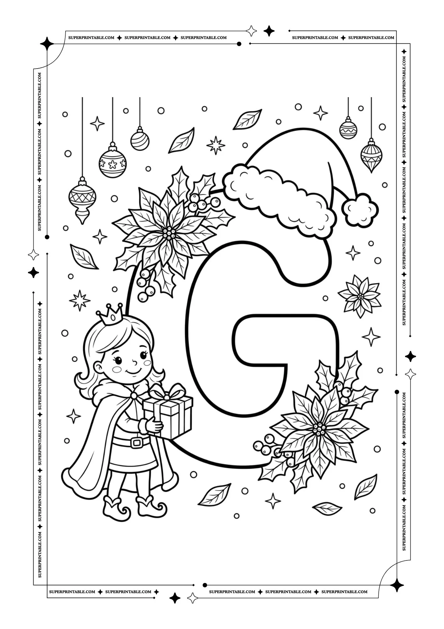 Poinsettia Princess Christmas Alphabet Coloring Pages 7