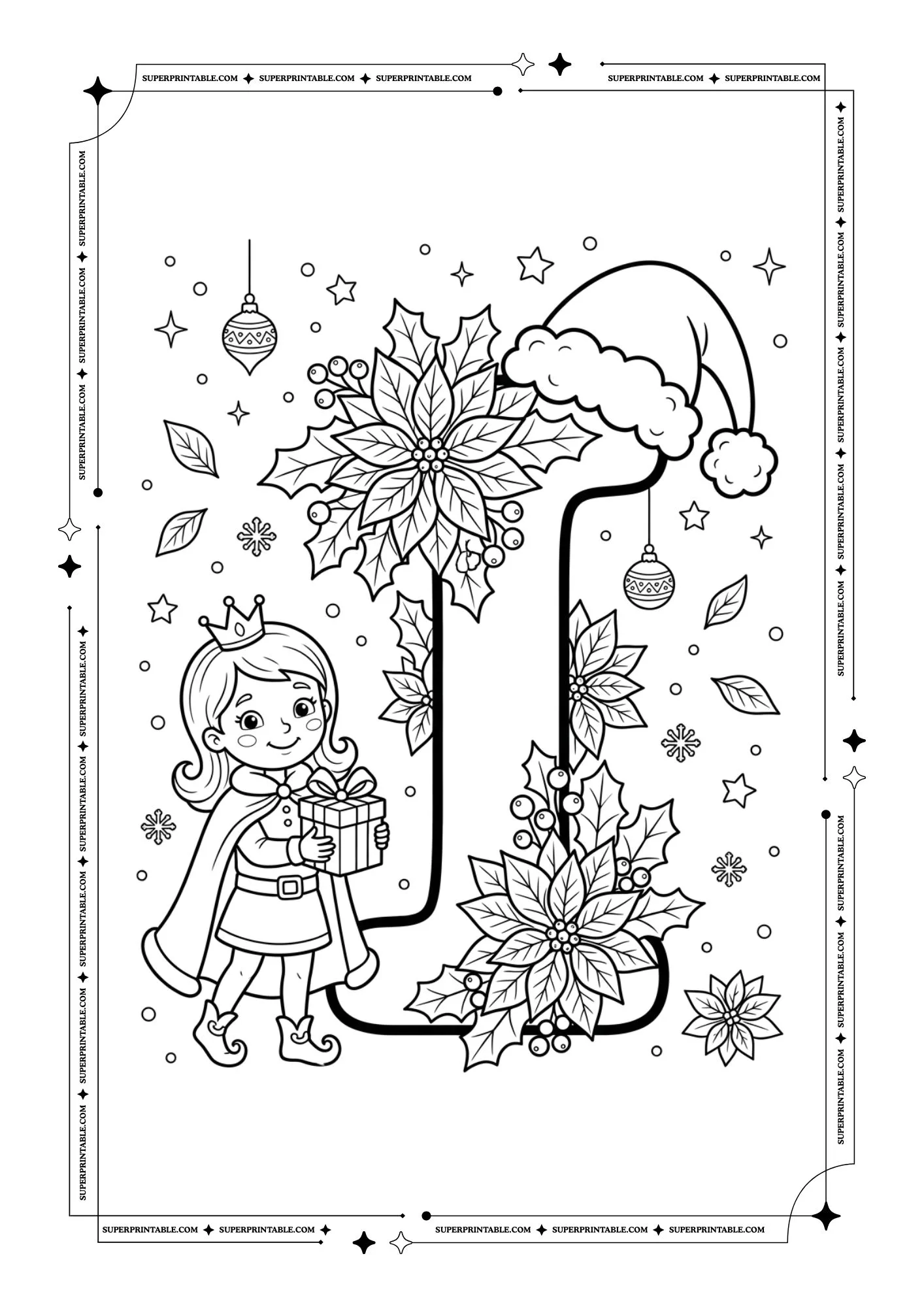 Poinsettia Princess Christmas Alphabet Coloring Pages 9