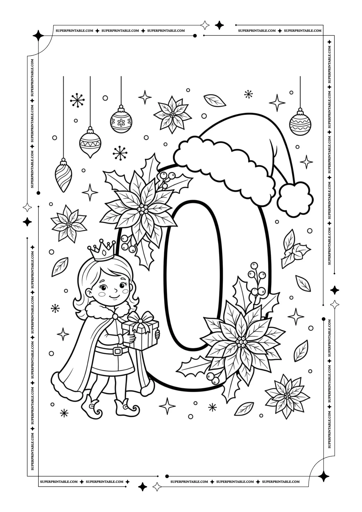 Poinsettia Princess Christmas Numbers Coloring Pages 1