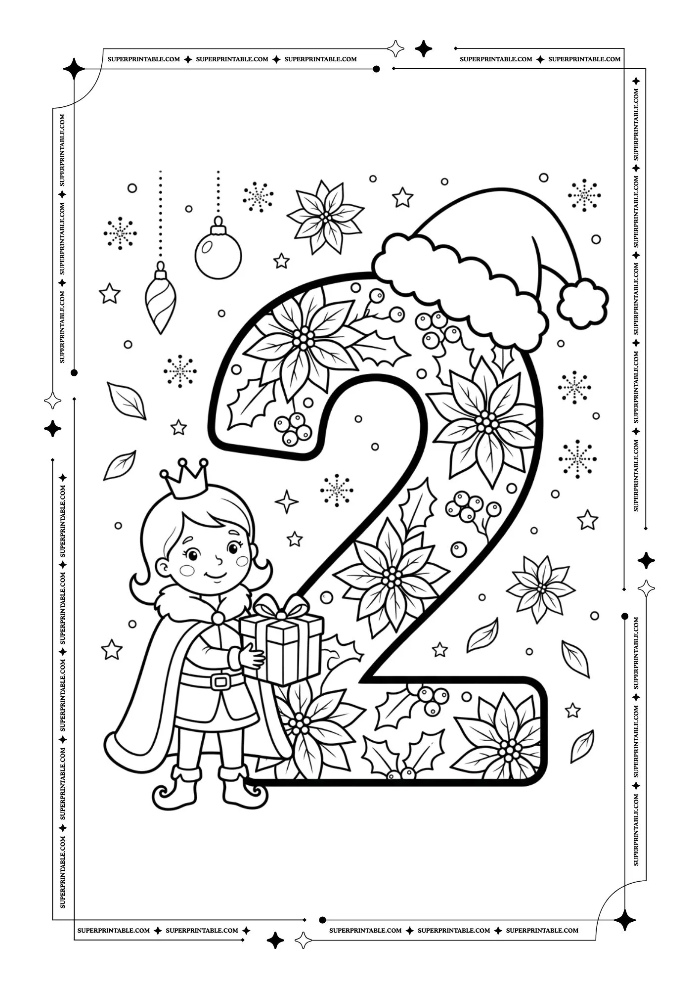 Poinsettia Princess Christmas Numbers Coloring Pages 3