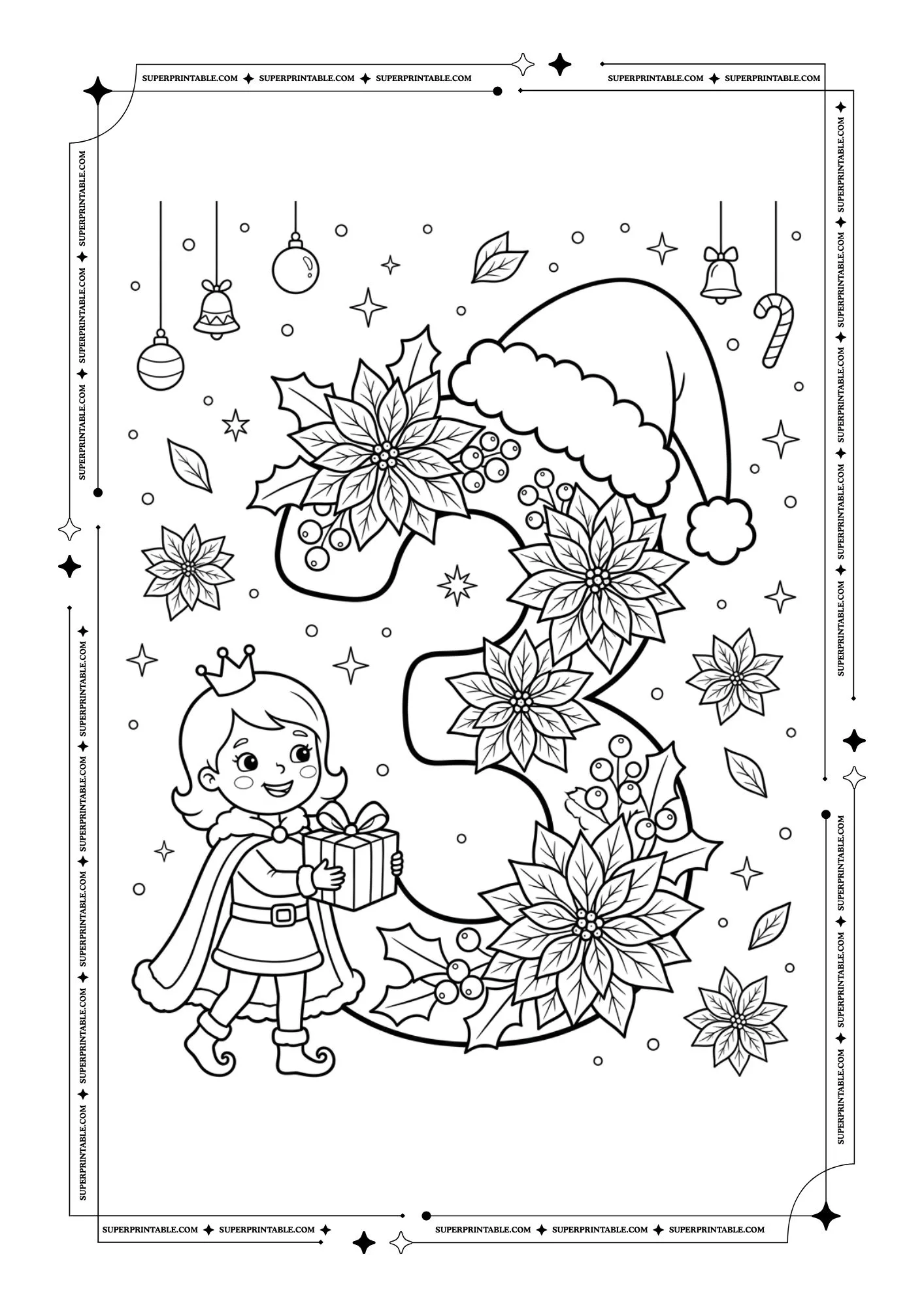 Poinsettia Princess Christmas Numbers Coloring Pages 4