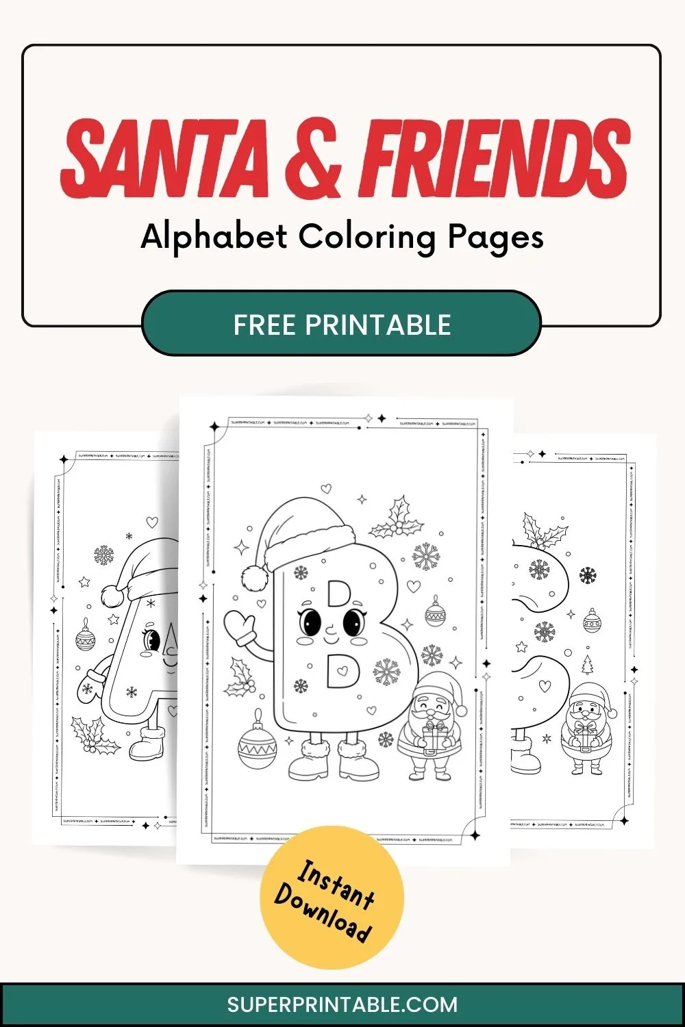 Santa & Friends Alphabet Coloring Pages Pinterest Image