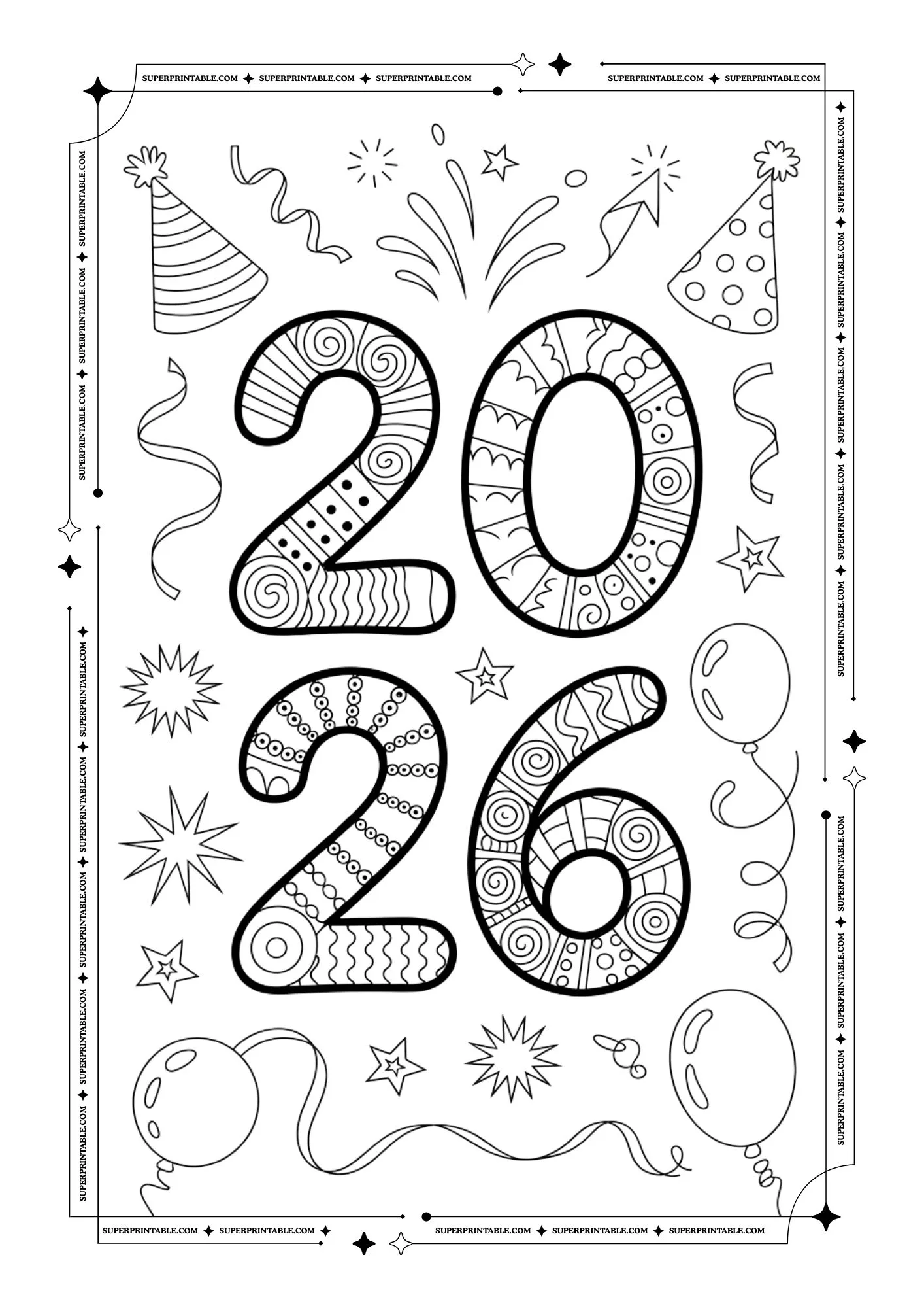 Welcome 2026 Doodle Coloring Pack 10