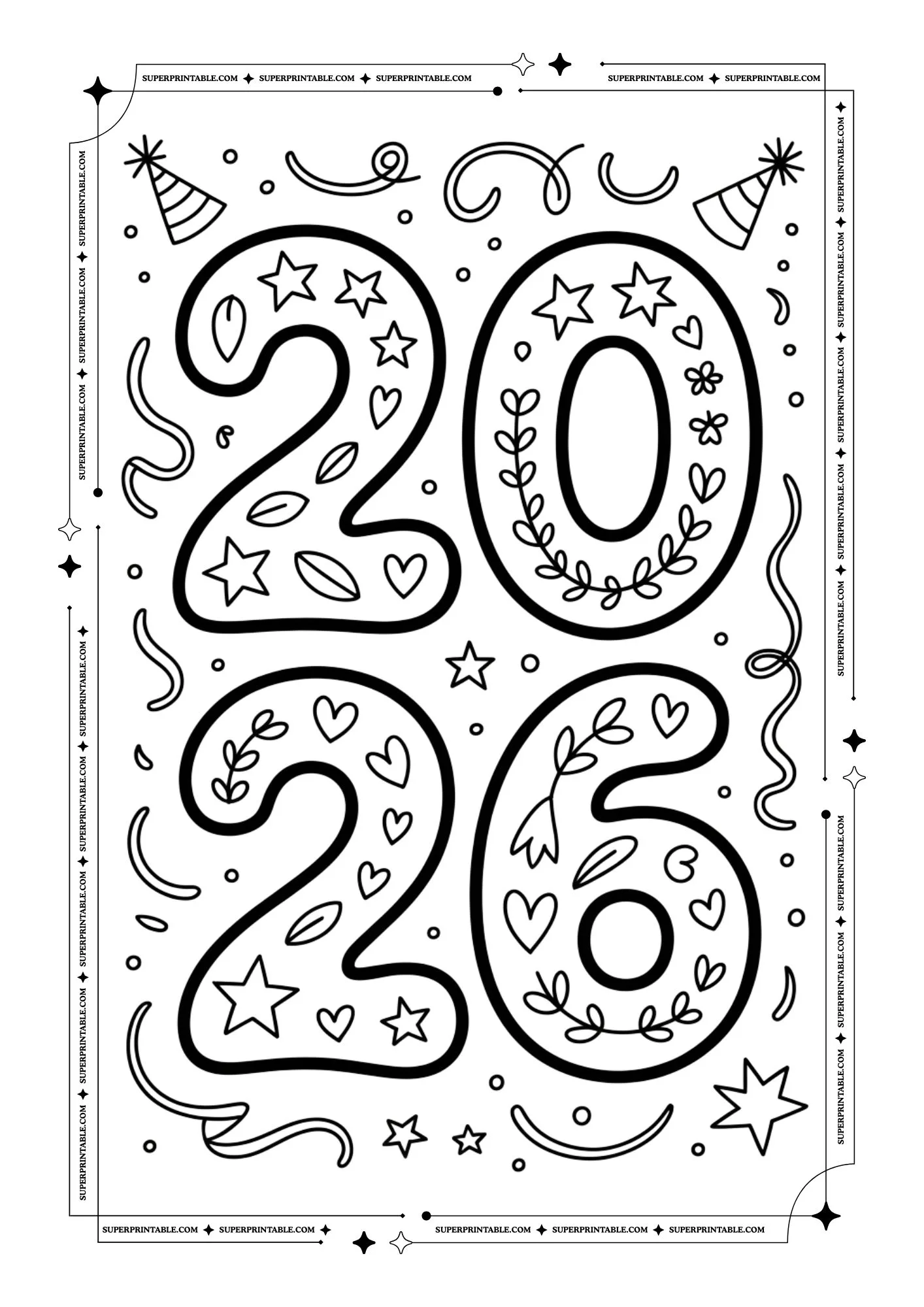 Welcome 2026 Doodle Coloring Pack 4