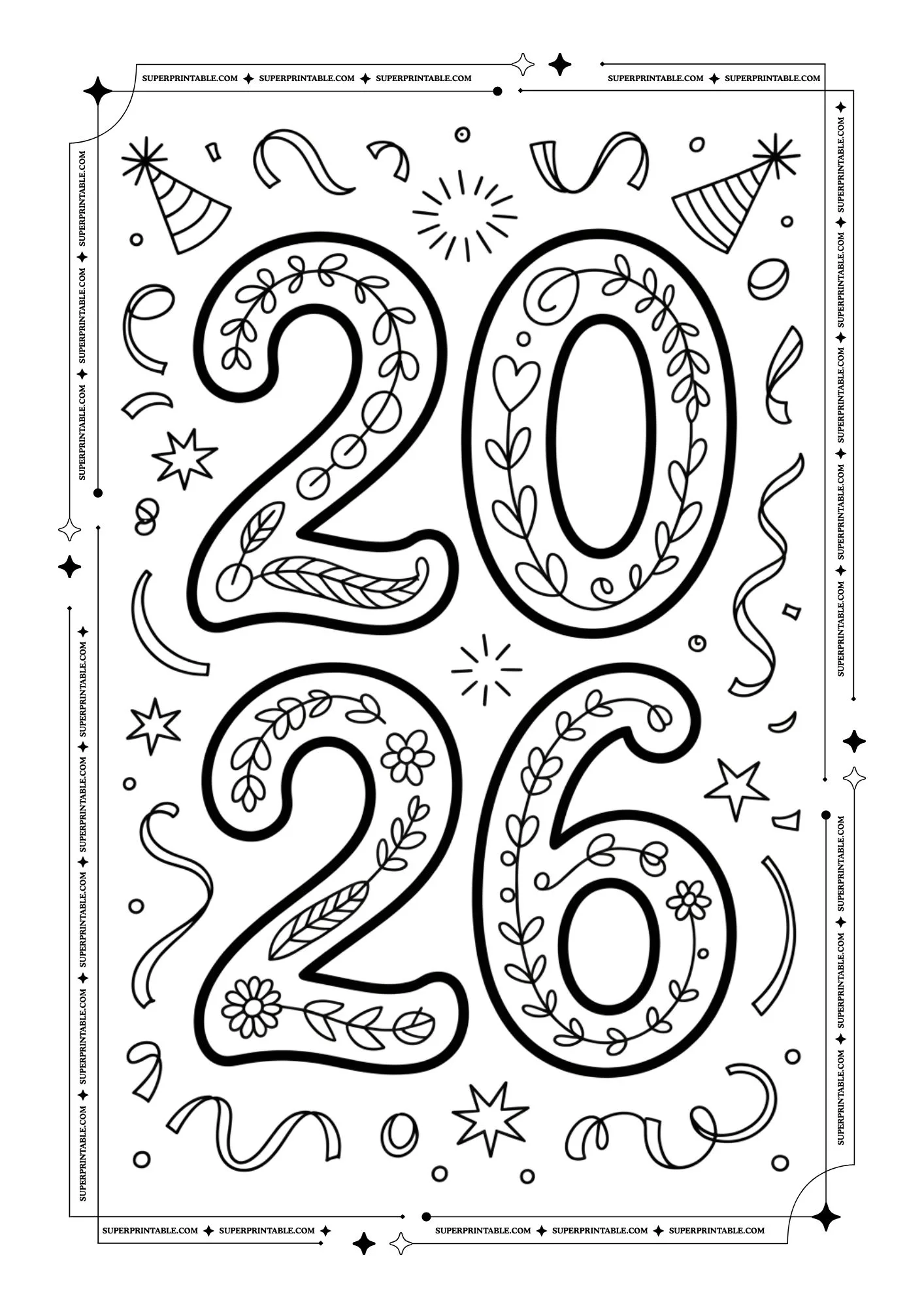 Welcome 2026 Doodle Coloring Pack 6