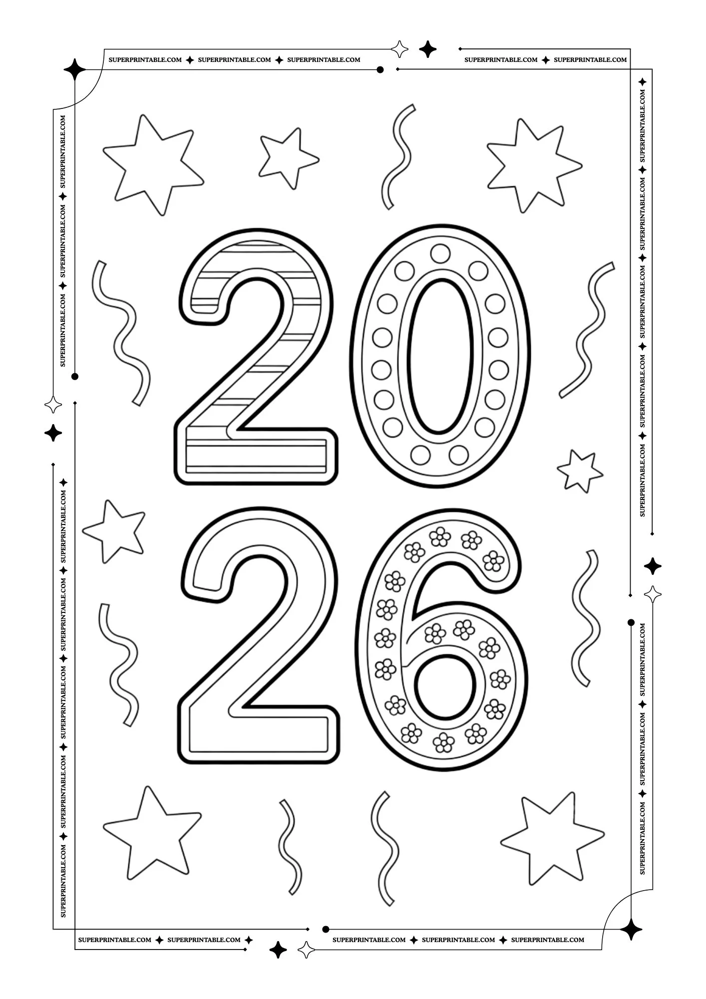 Welcome 2026 Doodle Coloring Pack 7