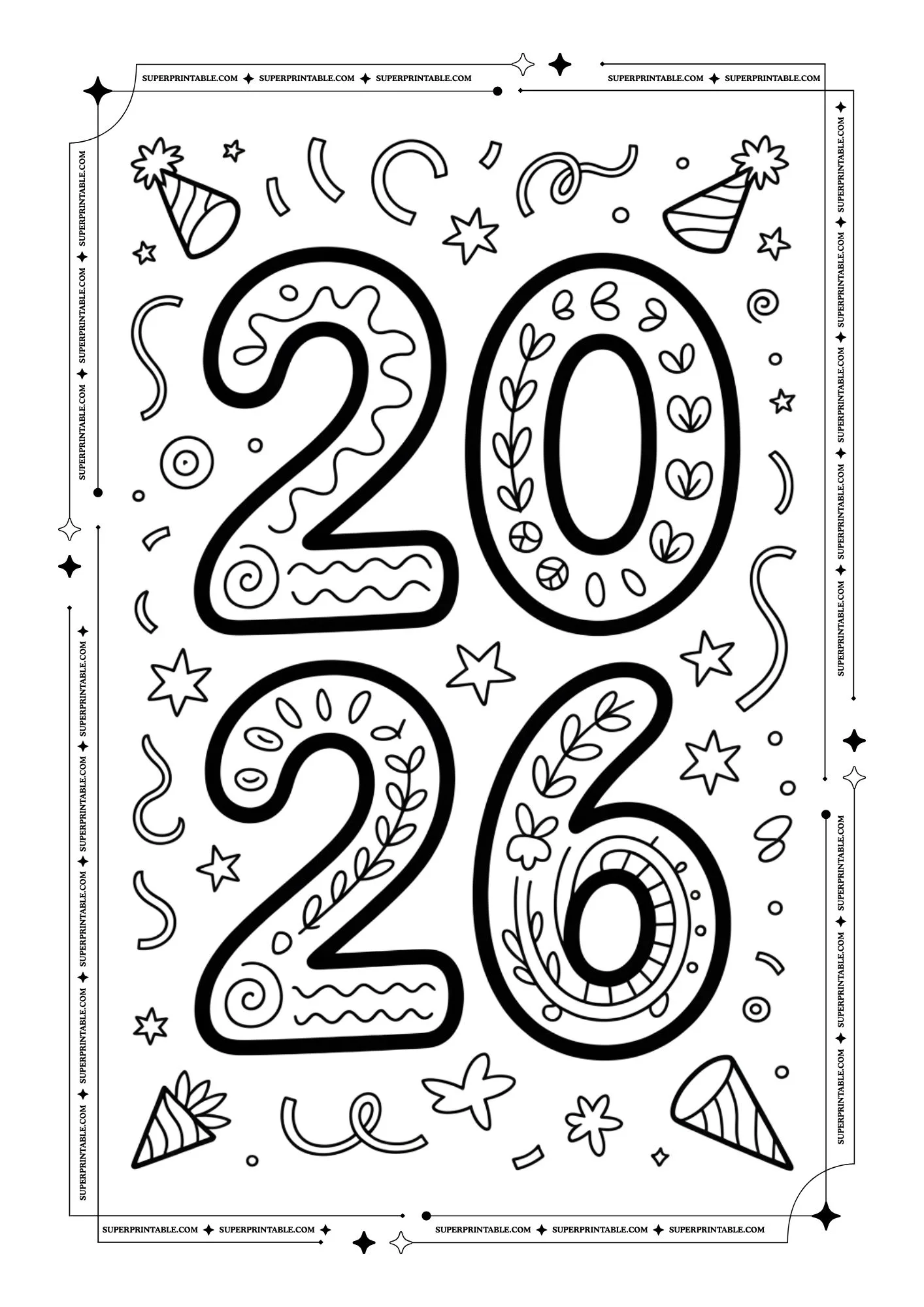 Welcome 2026 Doodle Coloring Pack 8