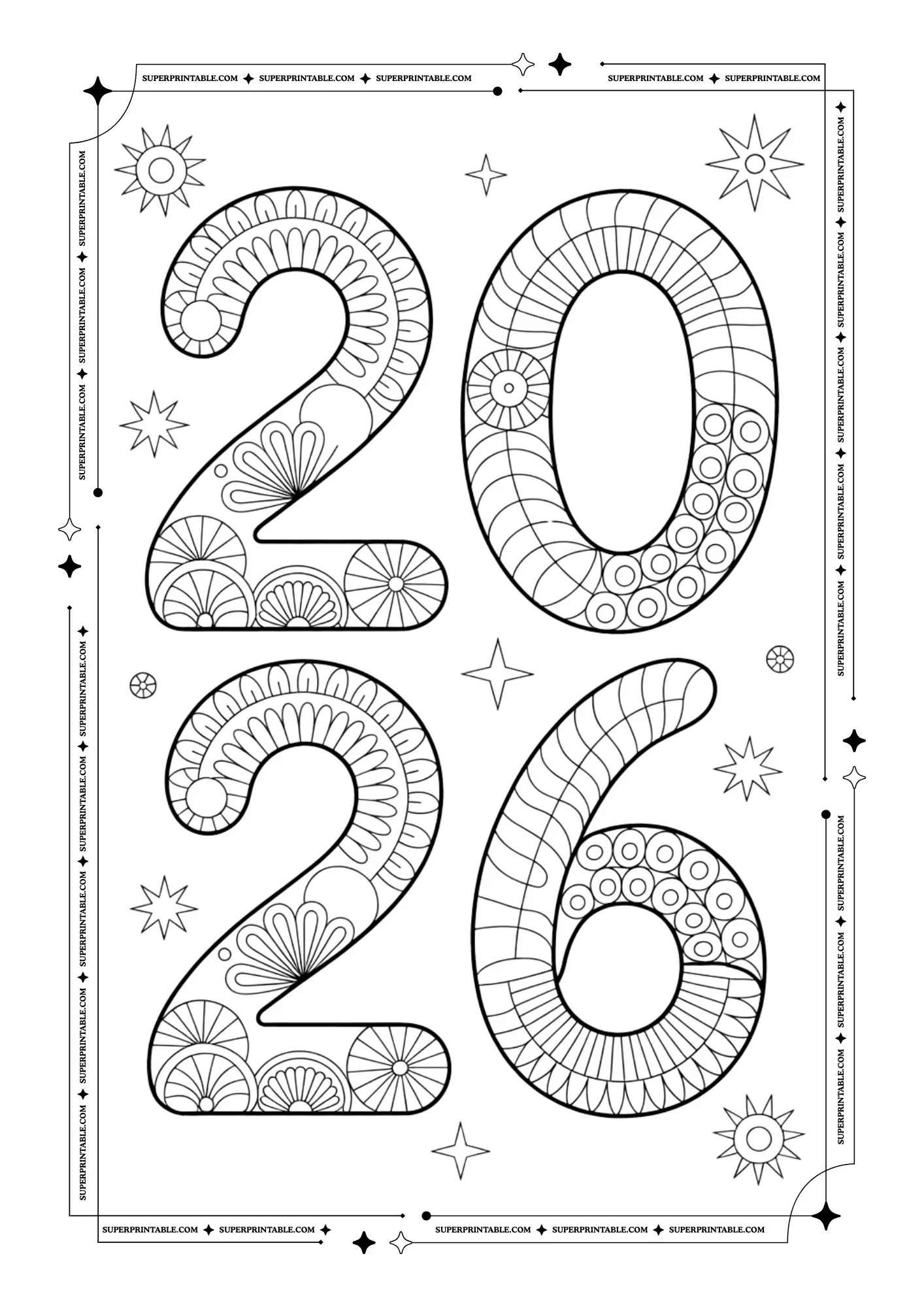Welcome 2026 Doodle Coloring Pack 9