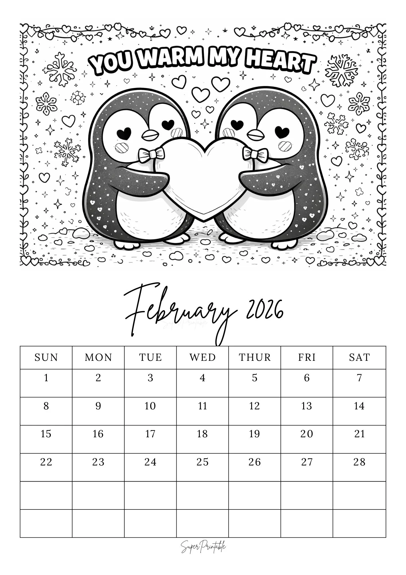 February Calendar Coloring Pages 1