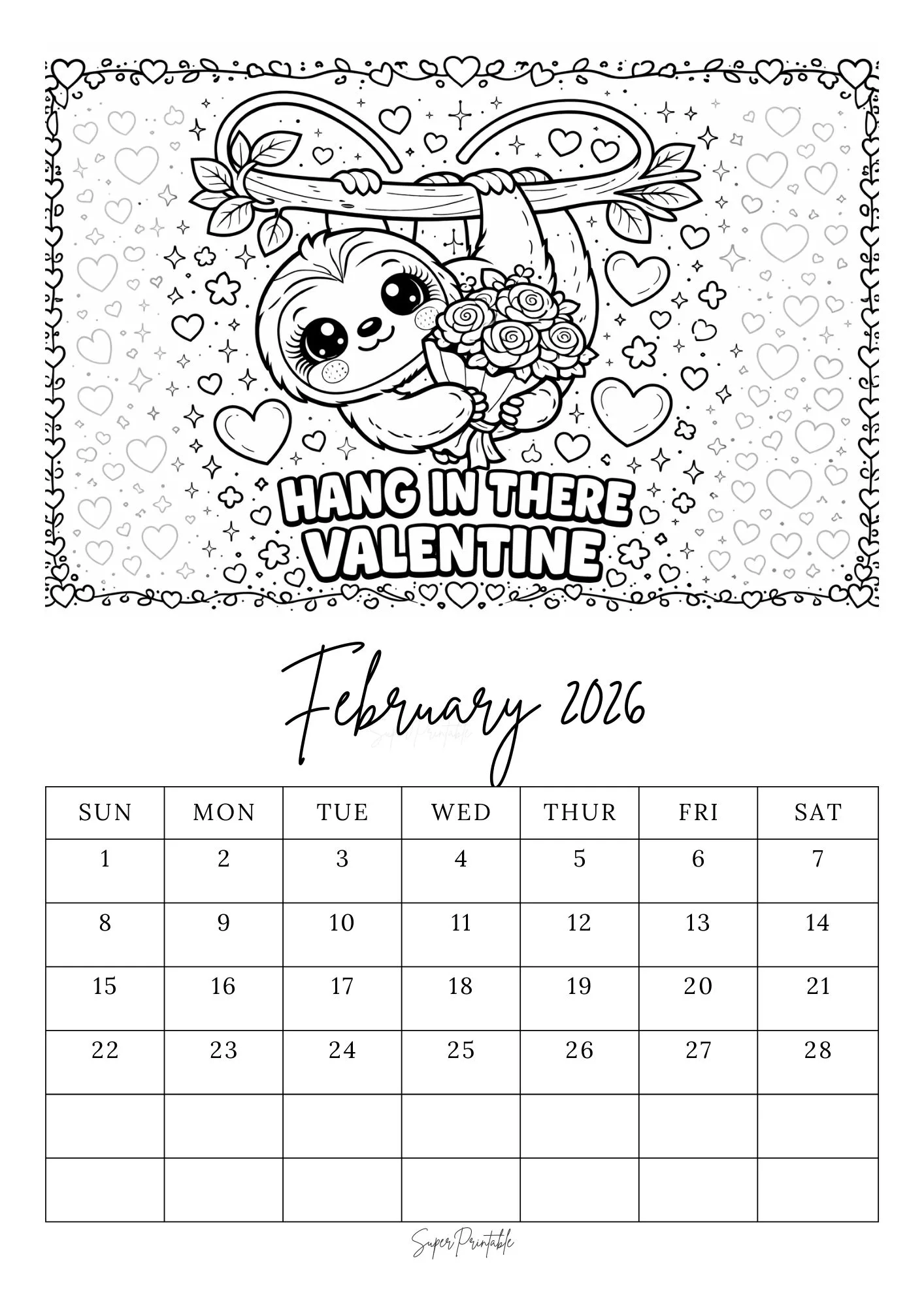 February Calendar Coloring Pages 2