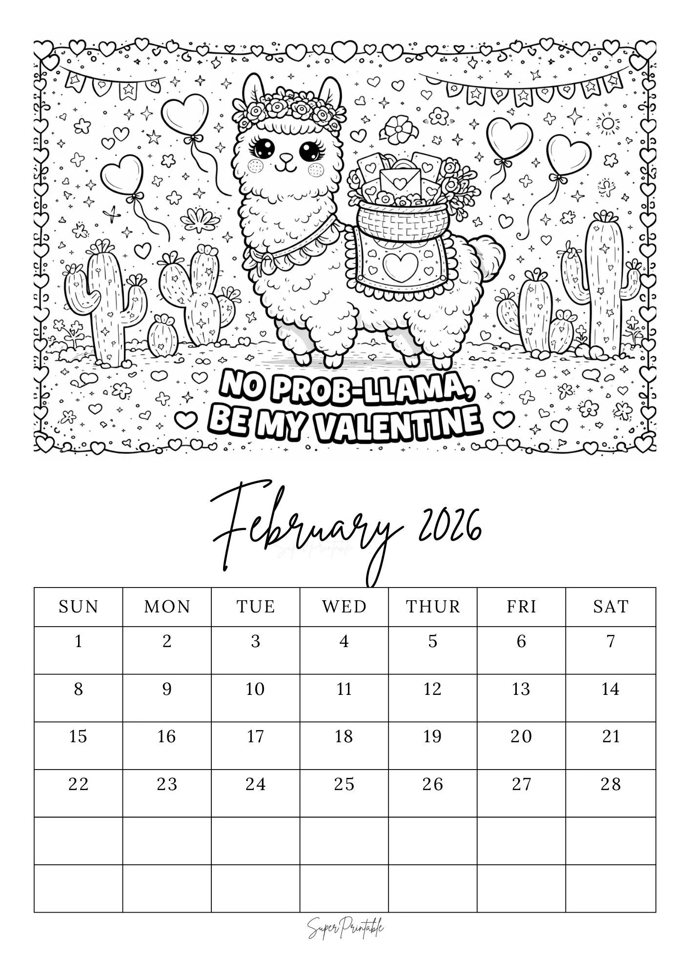 February Calendar Coloring Pages 3
