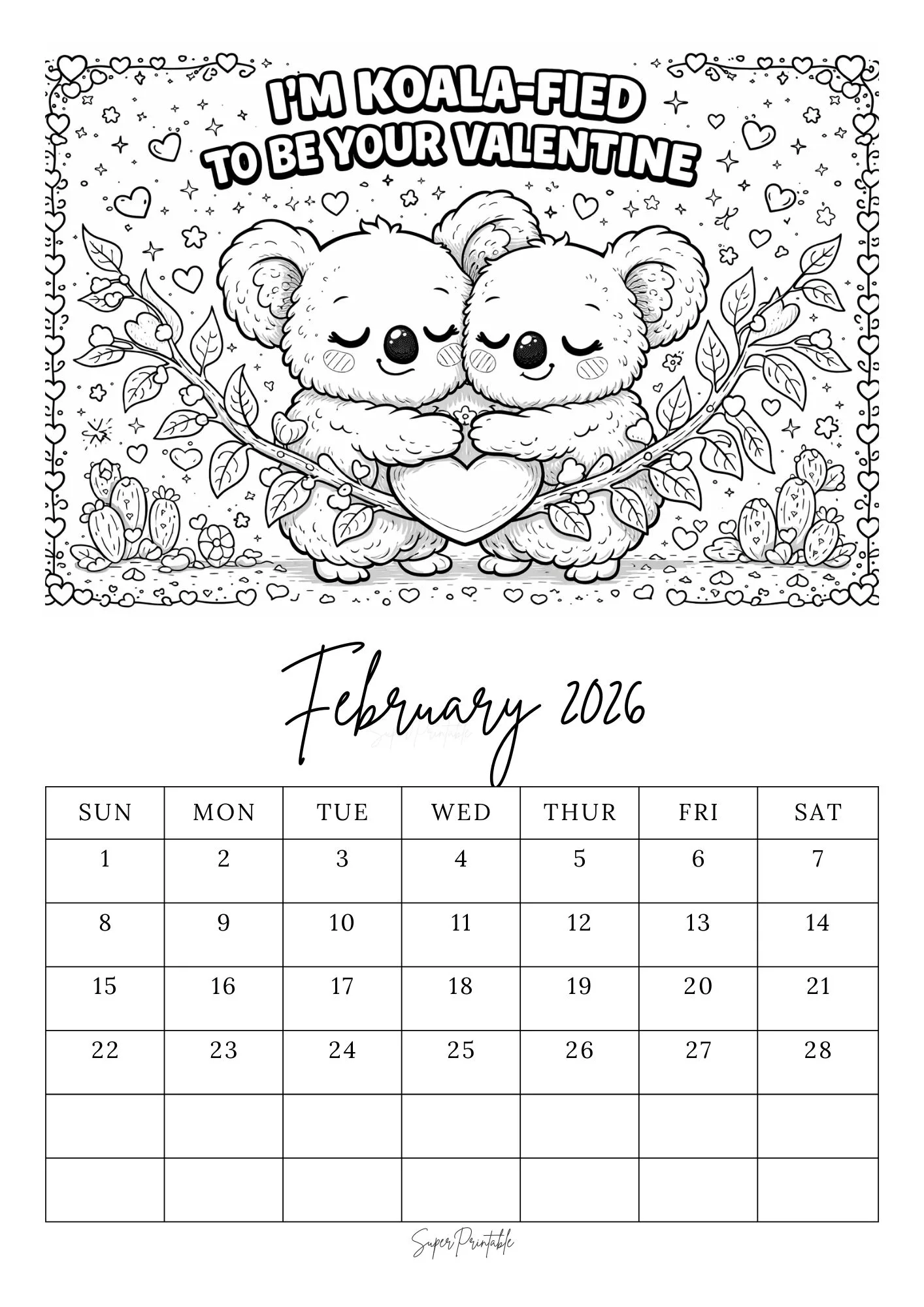 February Calendar Coloring Pages 4
