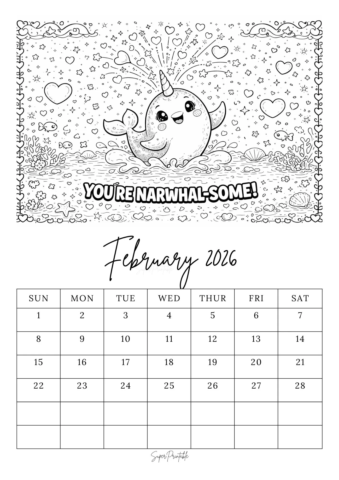 February Calendar Coloring Pages 8