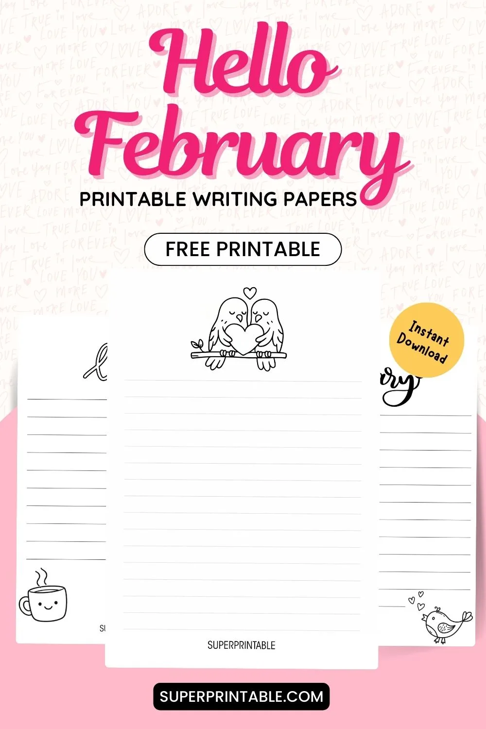 15 Hello February Printable Writing Papers Pinterest Image