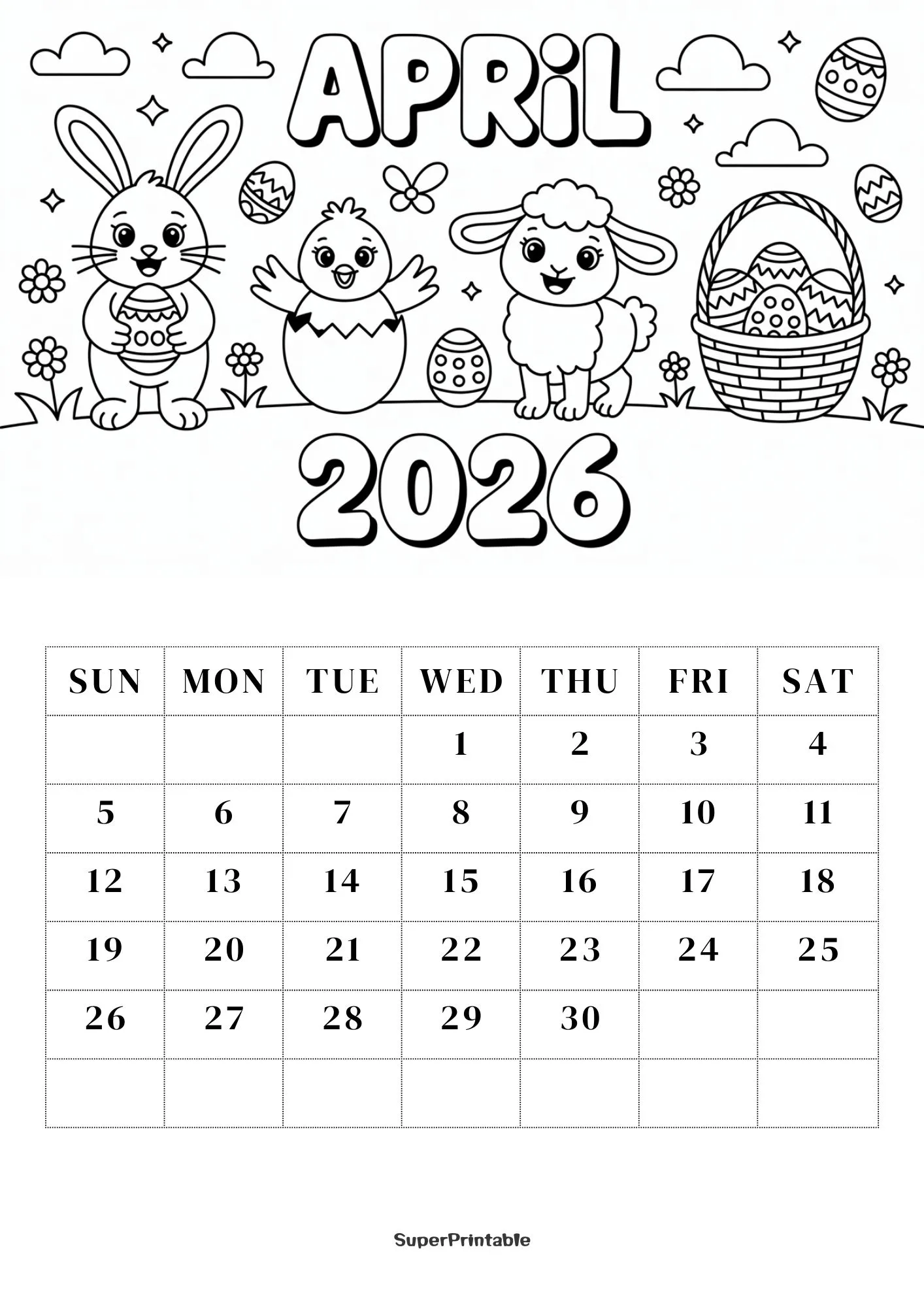 2026 Coloring Calendar Printable for Kids 4