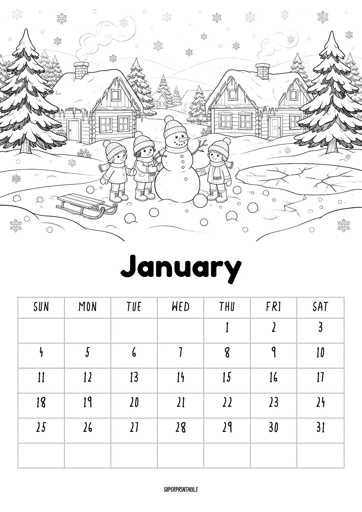2026 Coloring Calendar Printable for Kids Version 2 1