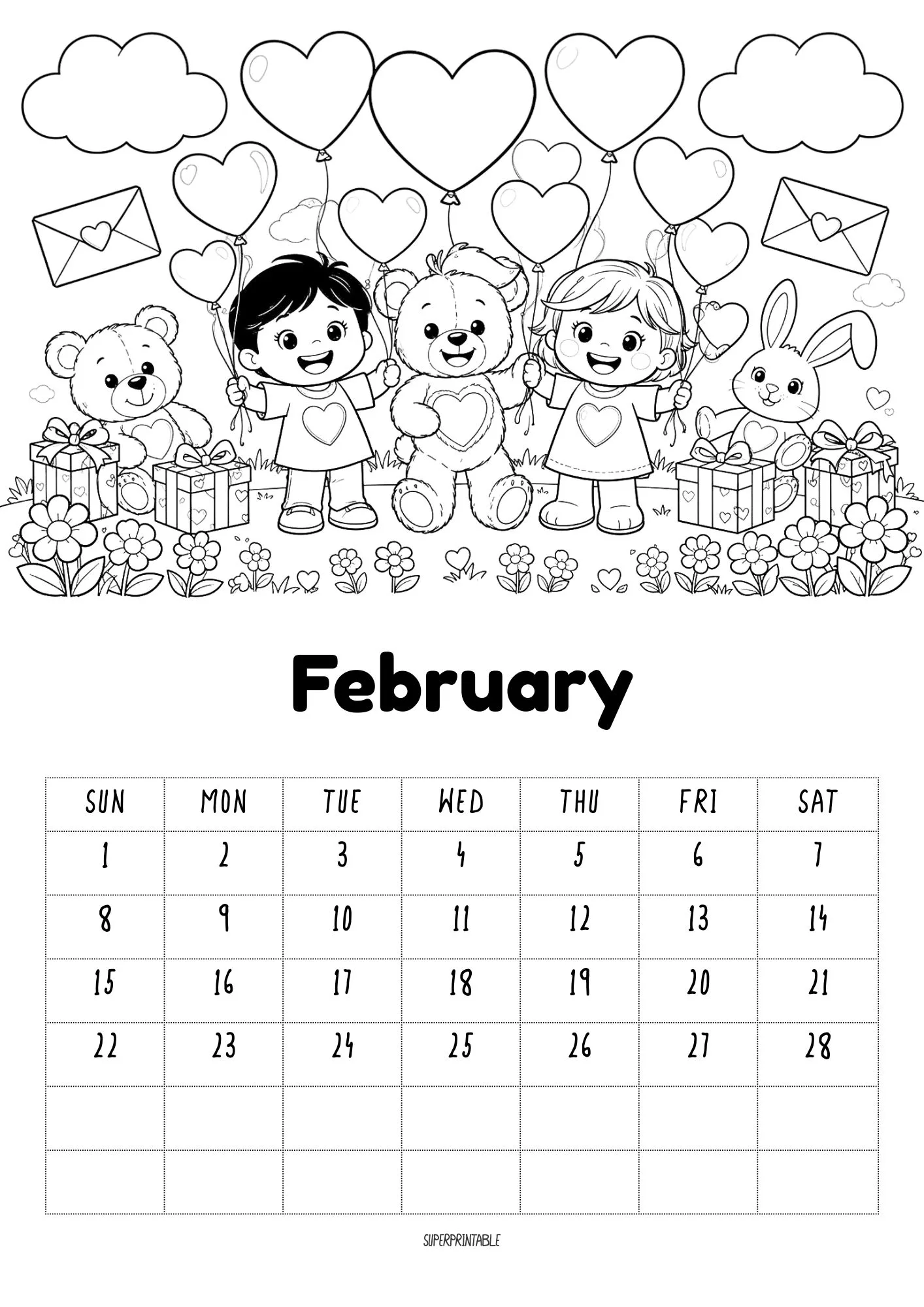 2026 Coloring Calendar Printable for Kids Version 2 2