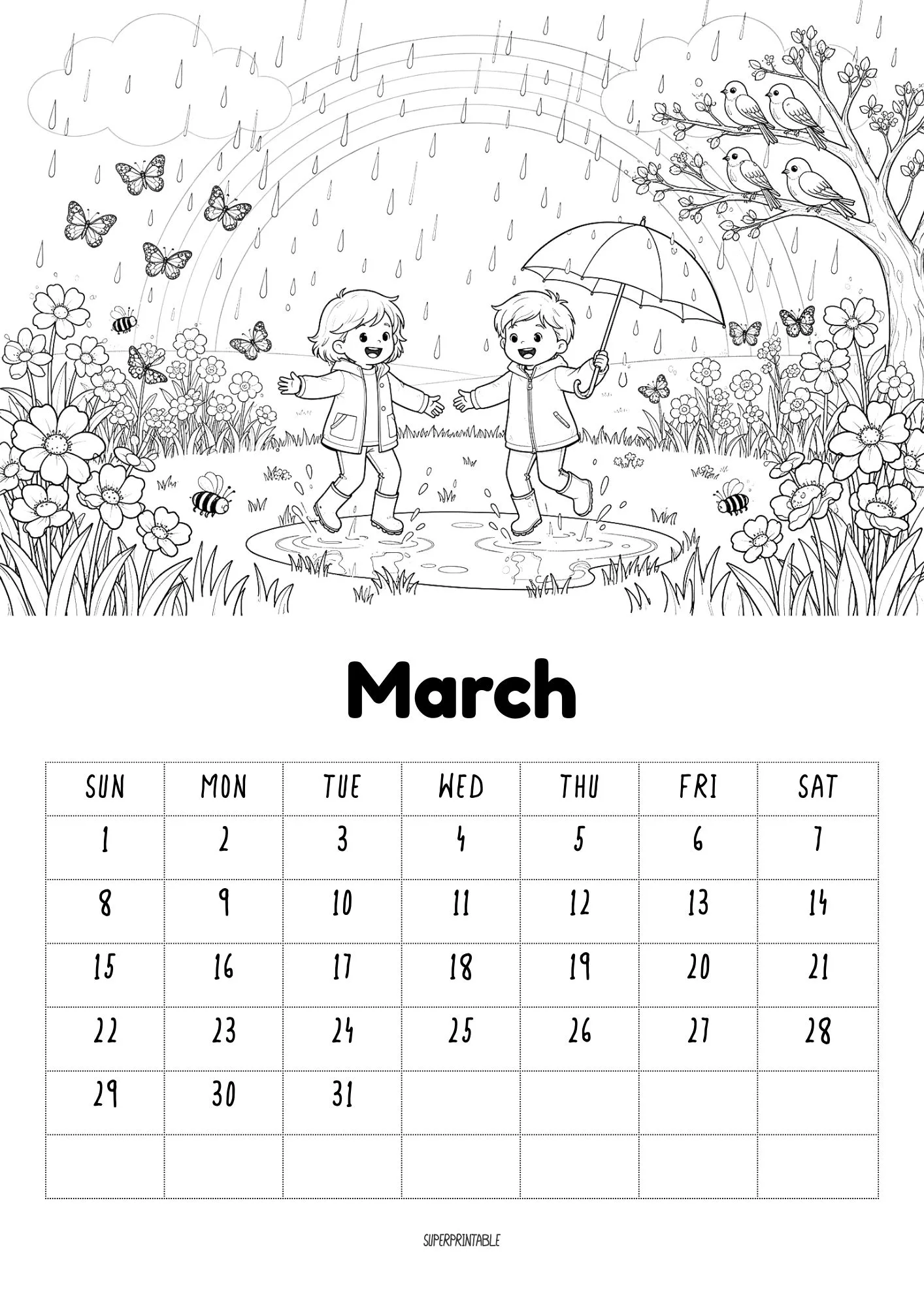 2026 Coloring Calendar Printable for Kids Version 2 3