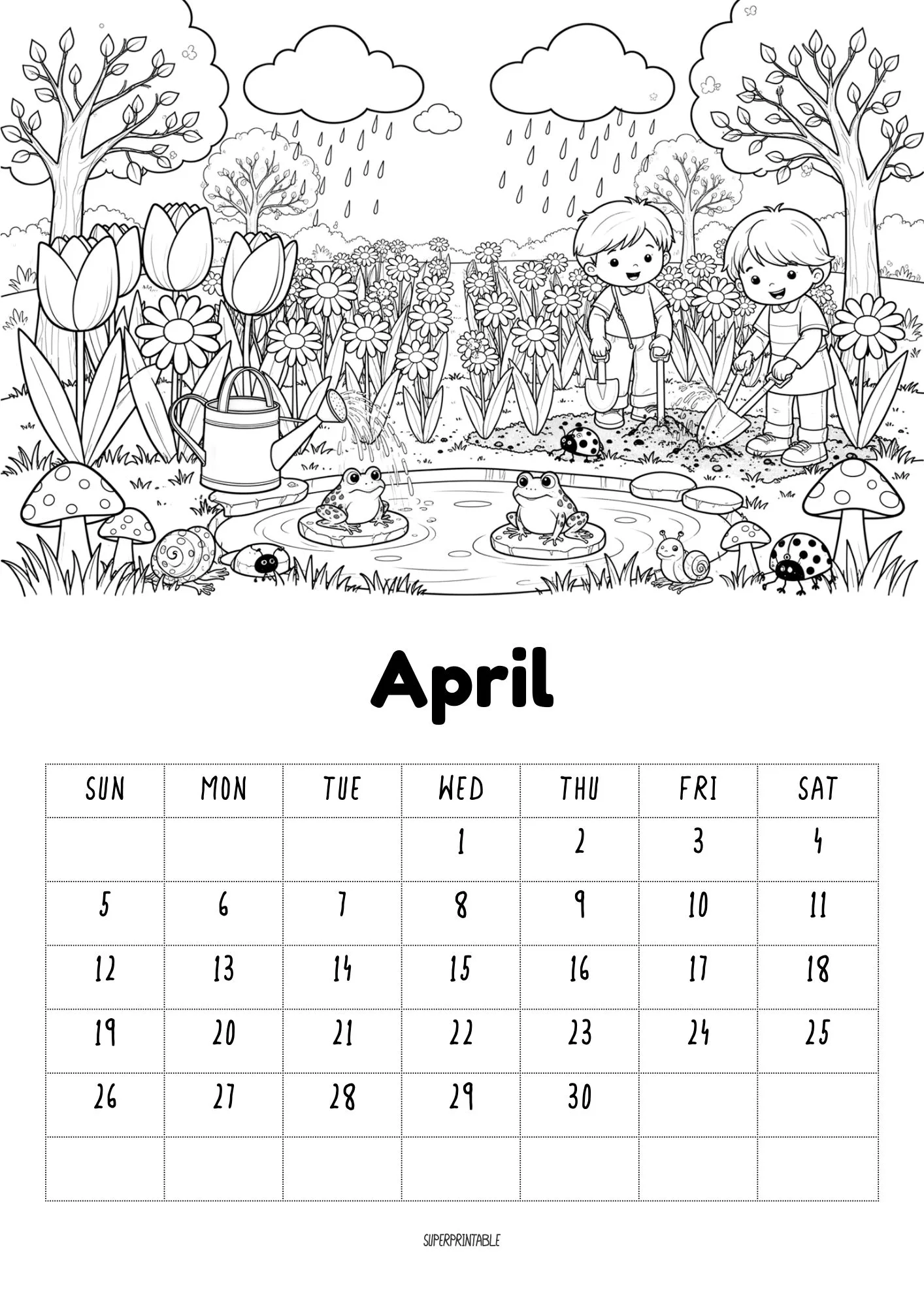 2026 Coloring Calendar Printable for Kids Version 2 4