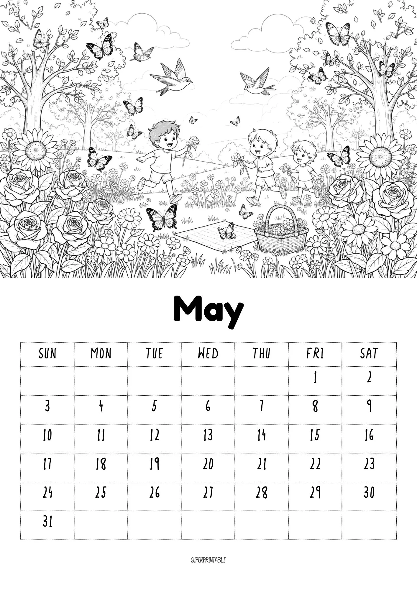 2026 Coloring Calendar Printable for Kids Version 2 5