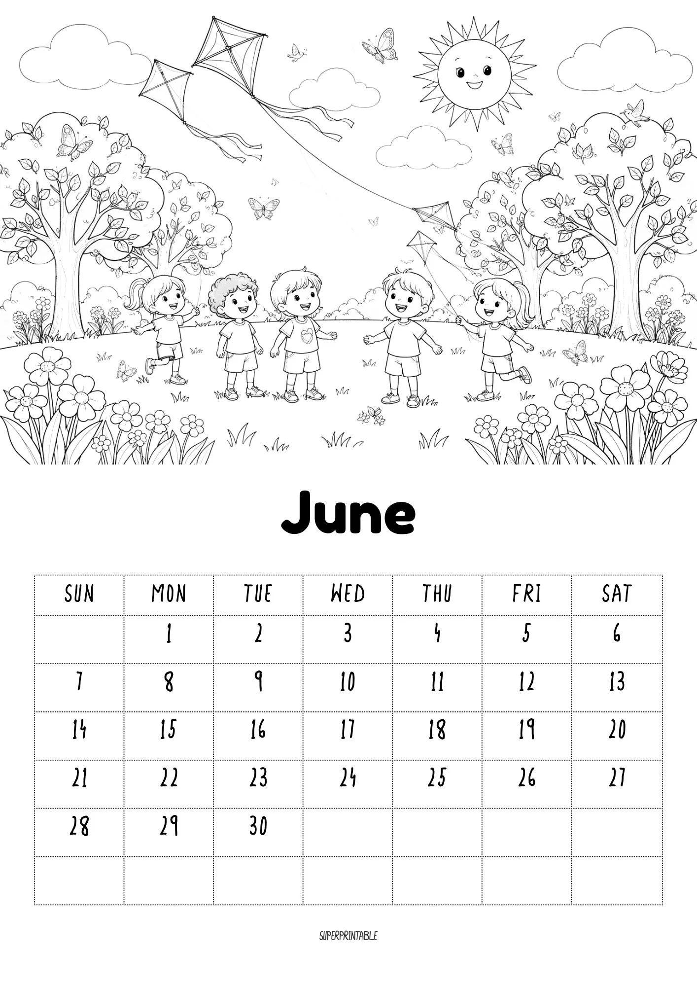 2026 Coloring Calendar Printable for Kids Version 2 6