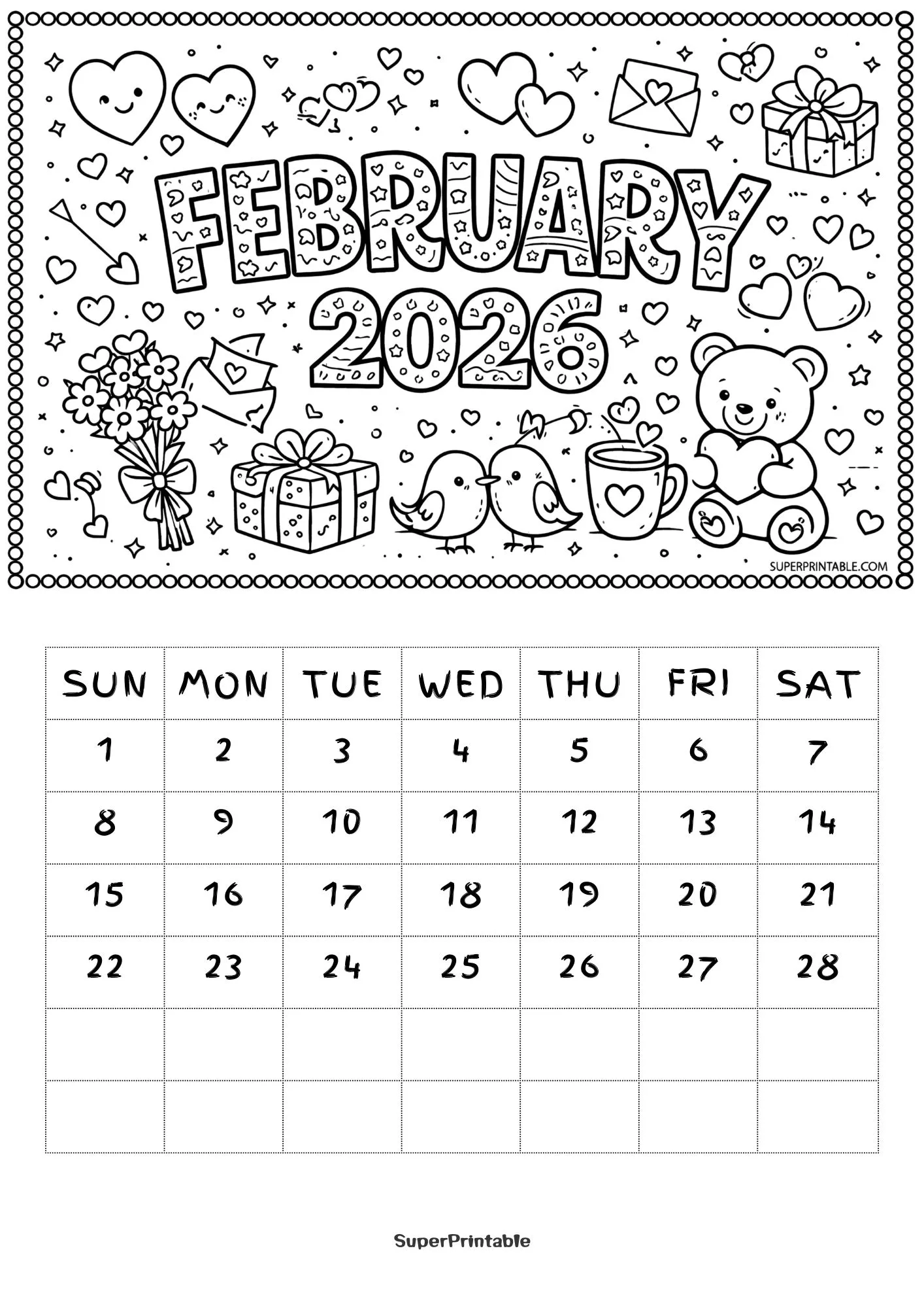 2026 Coloring Calendar Printable for Kids Vol. 2 2