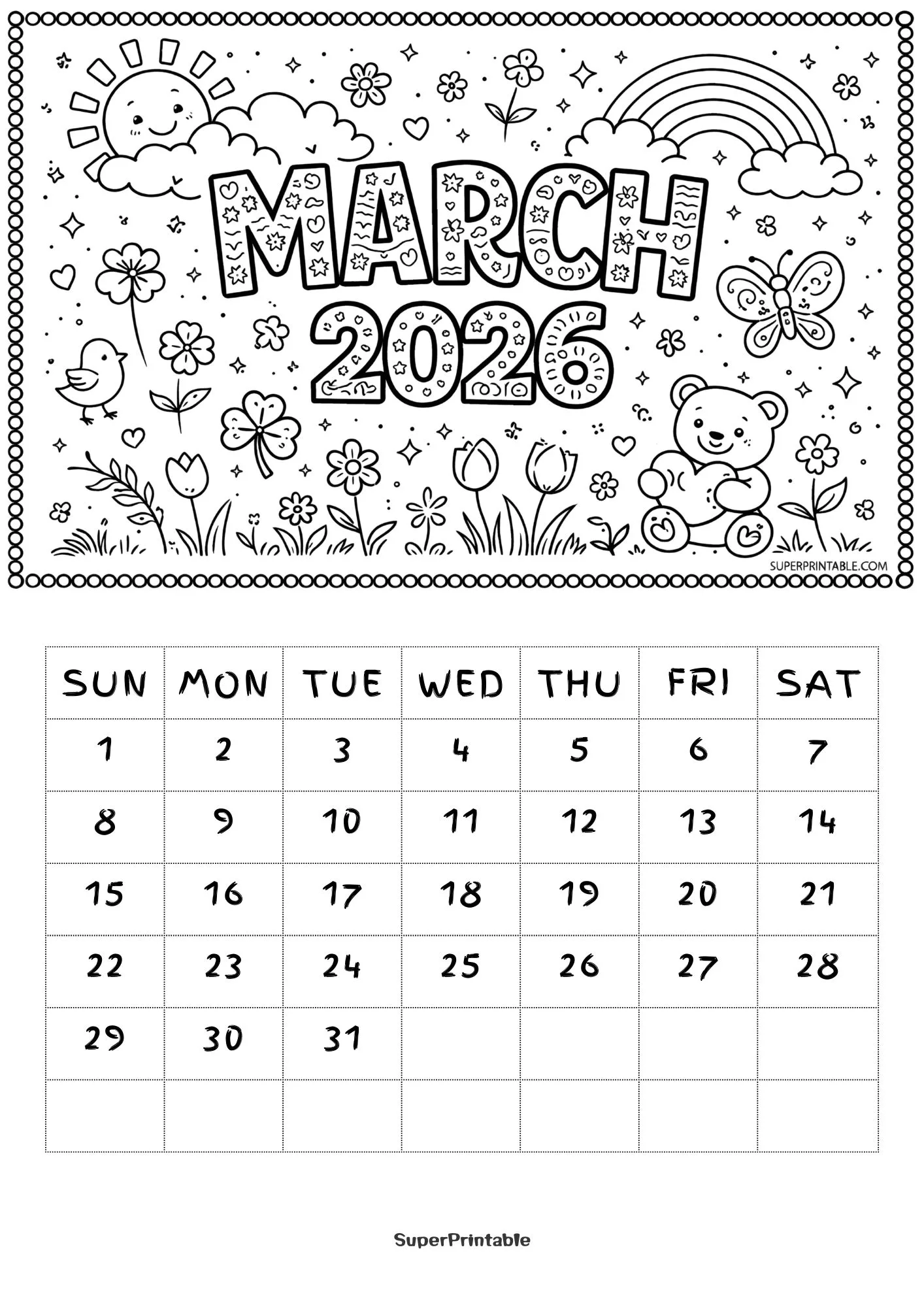 2026 Coloring Calendar Printable for Kids Vol. 2 3
